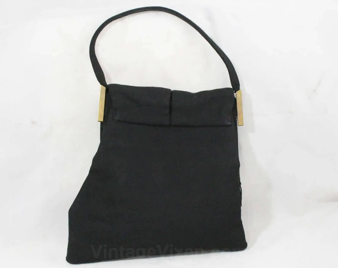 1940s Avant Garde Black Handbag - Modernist 40s Asymmetric Purse with Fringed Flap - 40's Winter Bag with Film Noir Style - Lewis Label