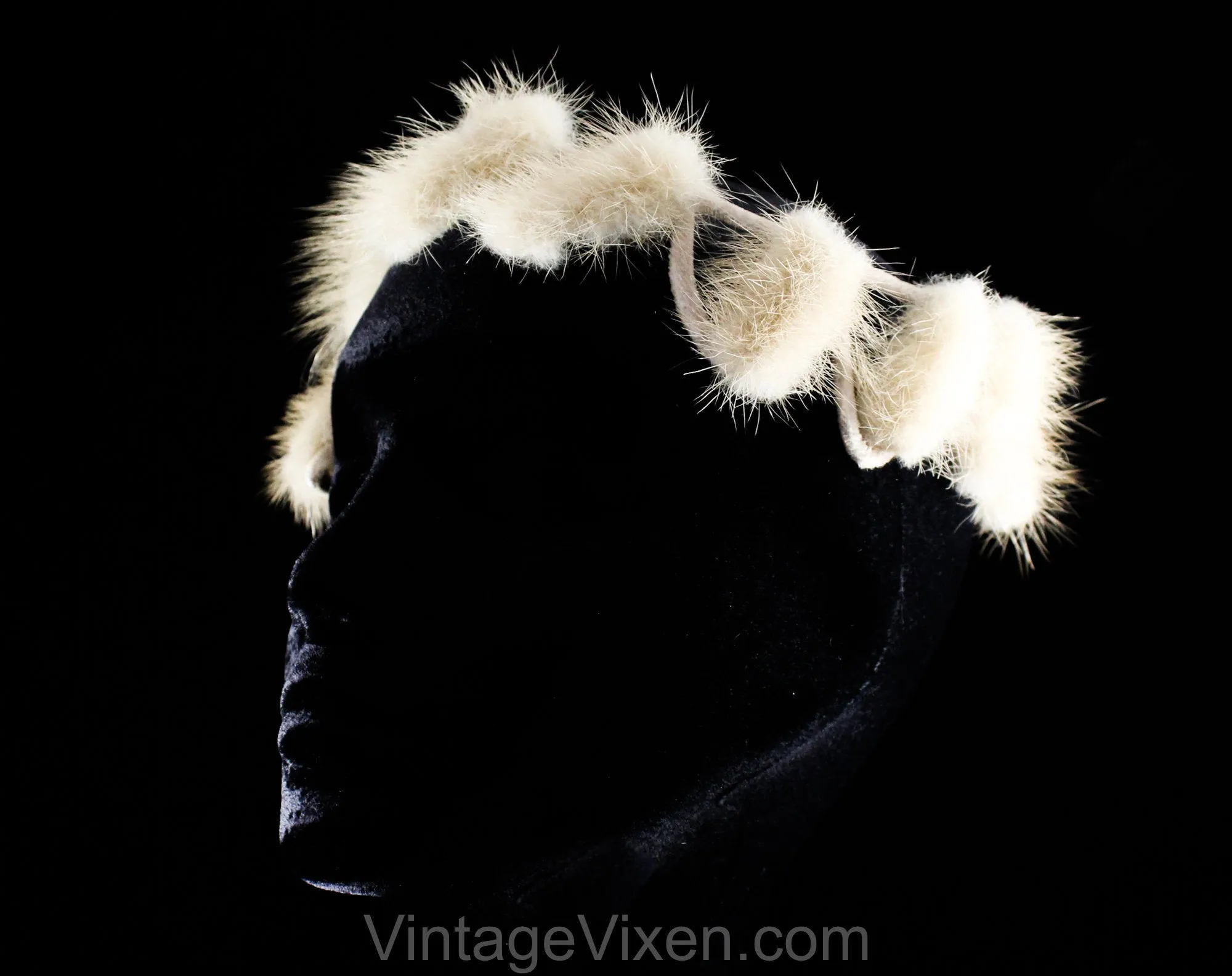 1960s Cage Style Hat - Gray Mink Fur 60s Millinery - Asymmetric Avant Garde Halo Style Headpiece - Jagged Grey Real Fur - 60's Glamour Girl