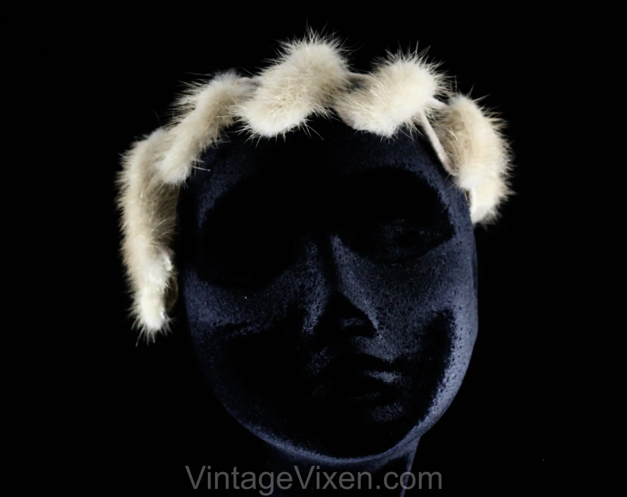 1960s Cage Style Hat - Gray Mink Fur 60s Millinery - Asymmetric Avant Garde Halo Style Headpiece - Jagged Grey Real Fur - 60's Glamour Girl