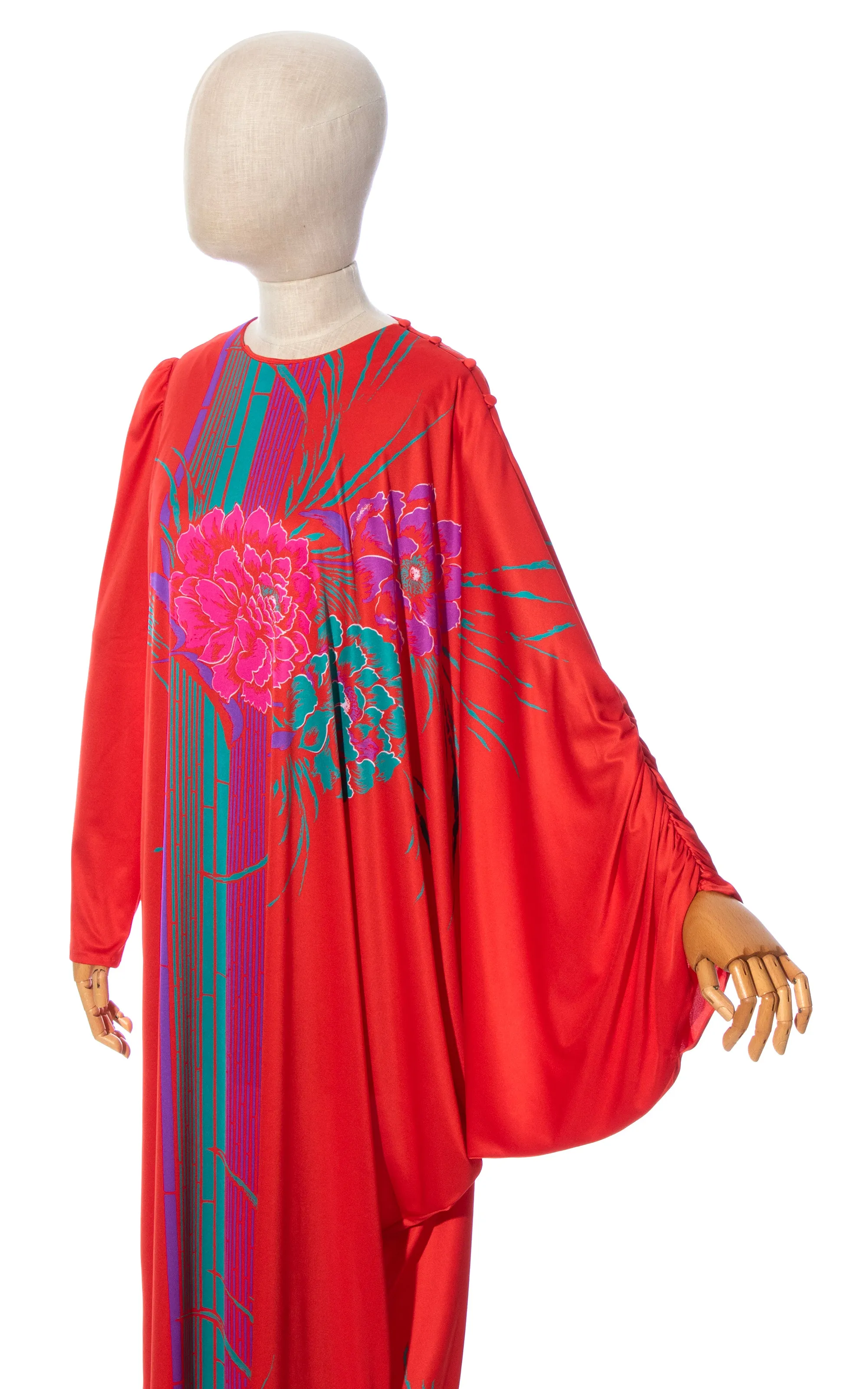 1970s 1980s Avant-Garde Sleeves Floral Maxi Dress | x-small/small/medium/large