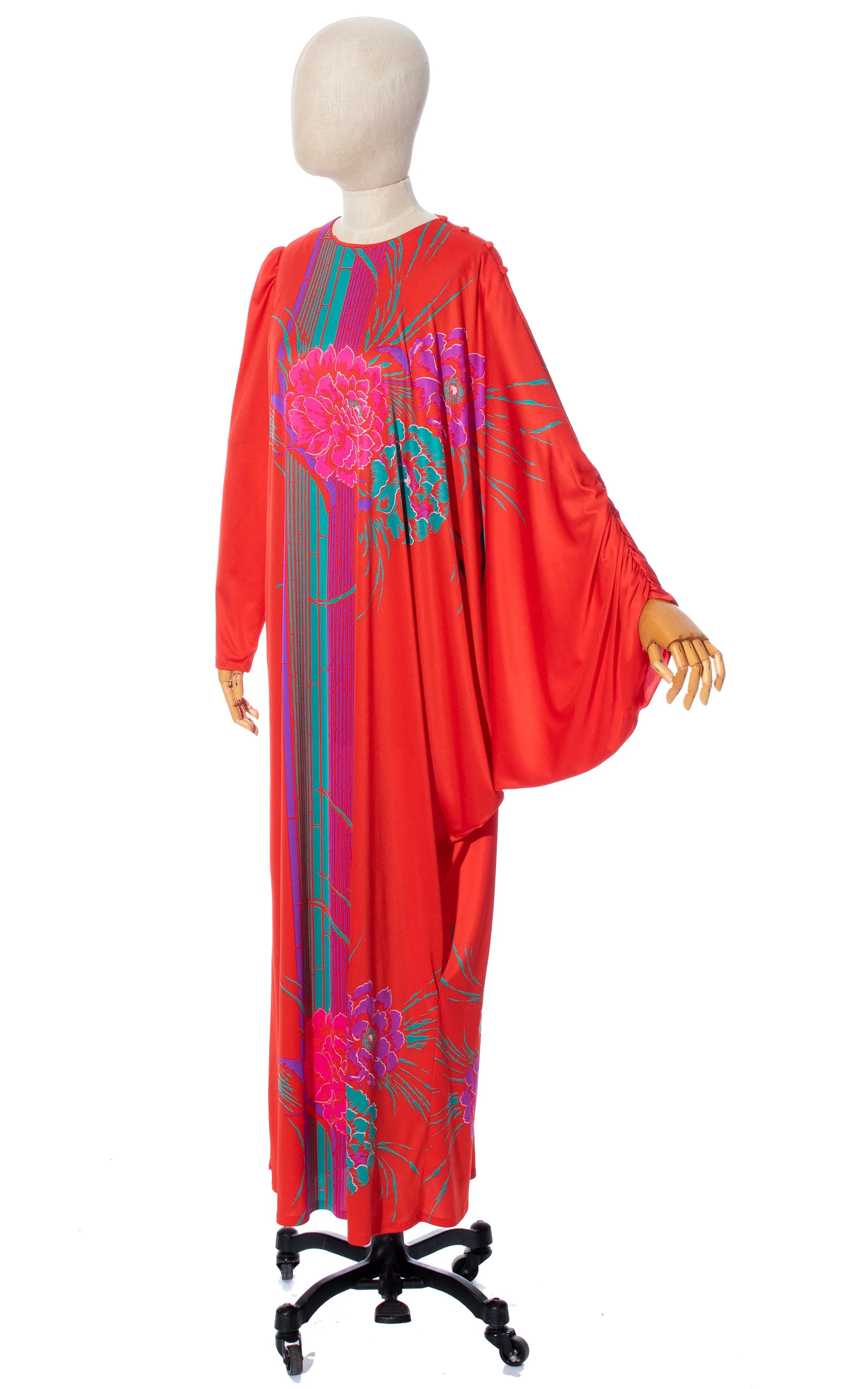 1970s 1980s Avant-Garde Sleeves Floral Maxi Dress | x-small/small/medium/large