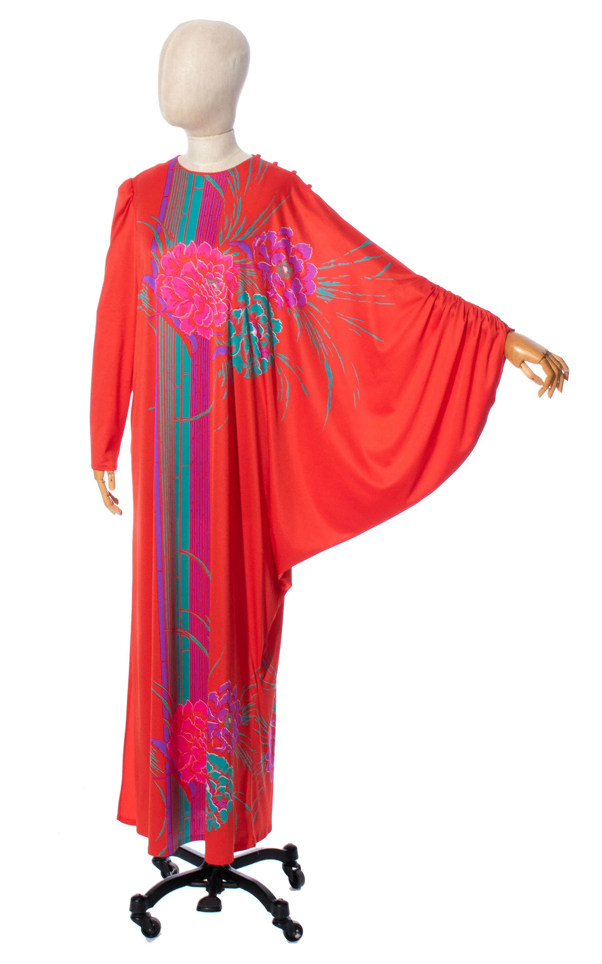 1970s 1980s Avant-Garde Sleeves Floral Maxi Dress | x-small/small/medium/large
