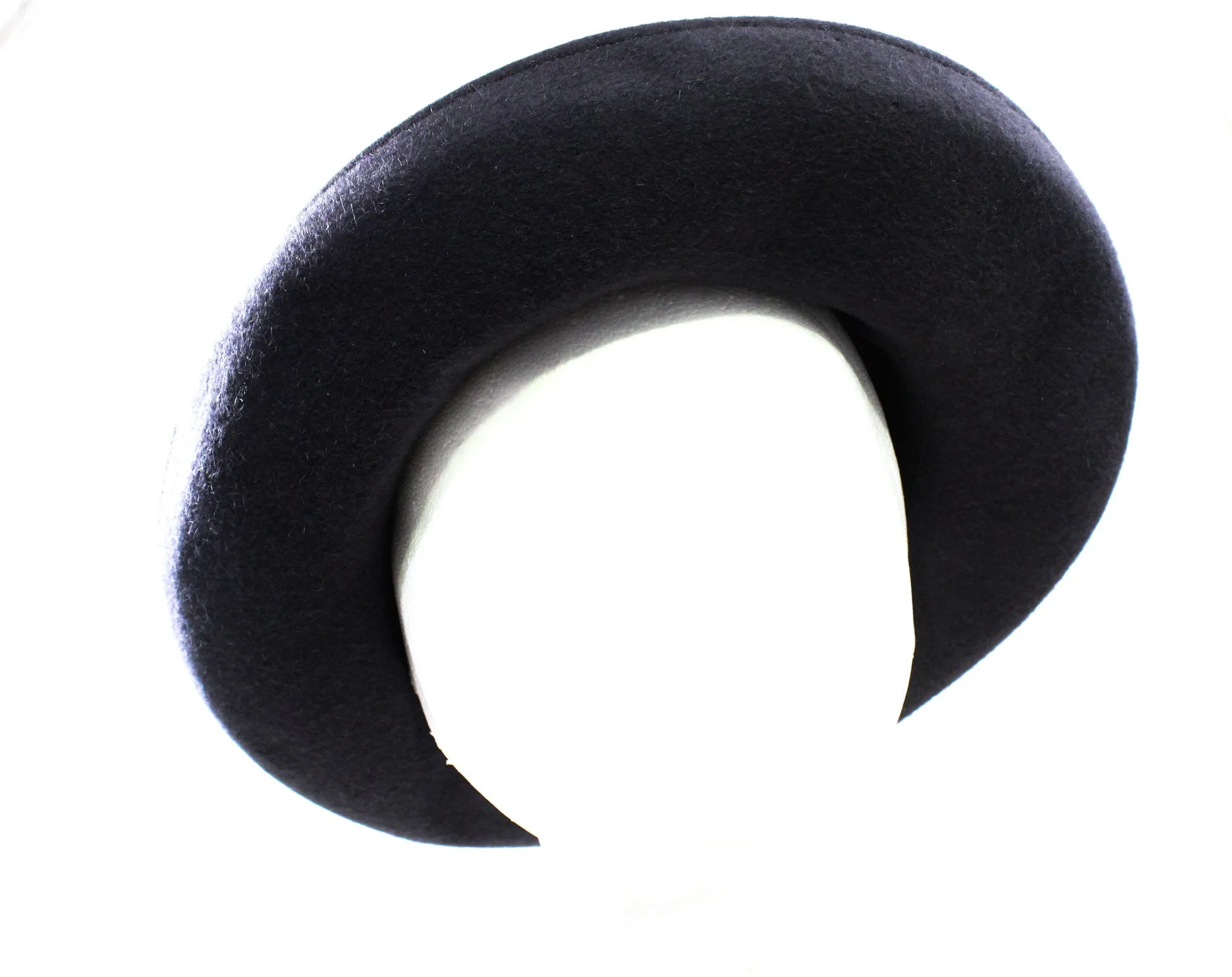 1990s Indigo Gray Hat by Marjorie Lee Woo - NYC Designer Ladies Millinery in Beautiful Fur Fiber Wool Felt with Asymmetric Avant Garde Trim