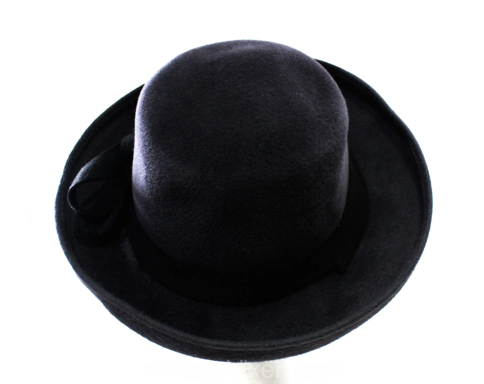 1990s Indigo Gray Hat by Marjorie Lee Woo - NYC Designer Ladies Millinery in Beautiful Fur Fiber Wool Felt with Asymmetric Avant Garde Trim