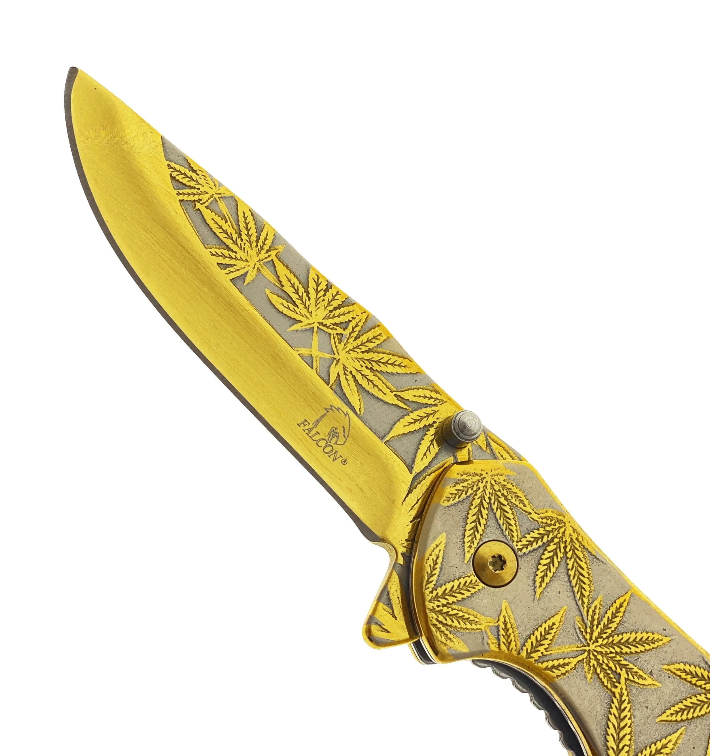 8" Overall Knife w Gold Marijuana Design