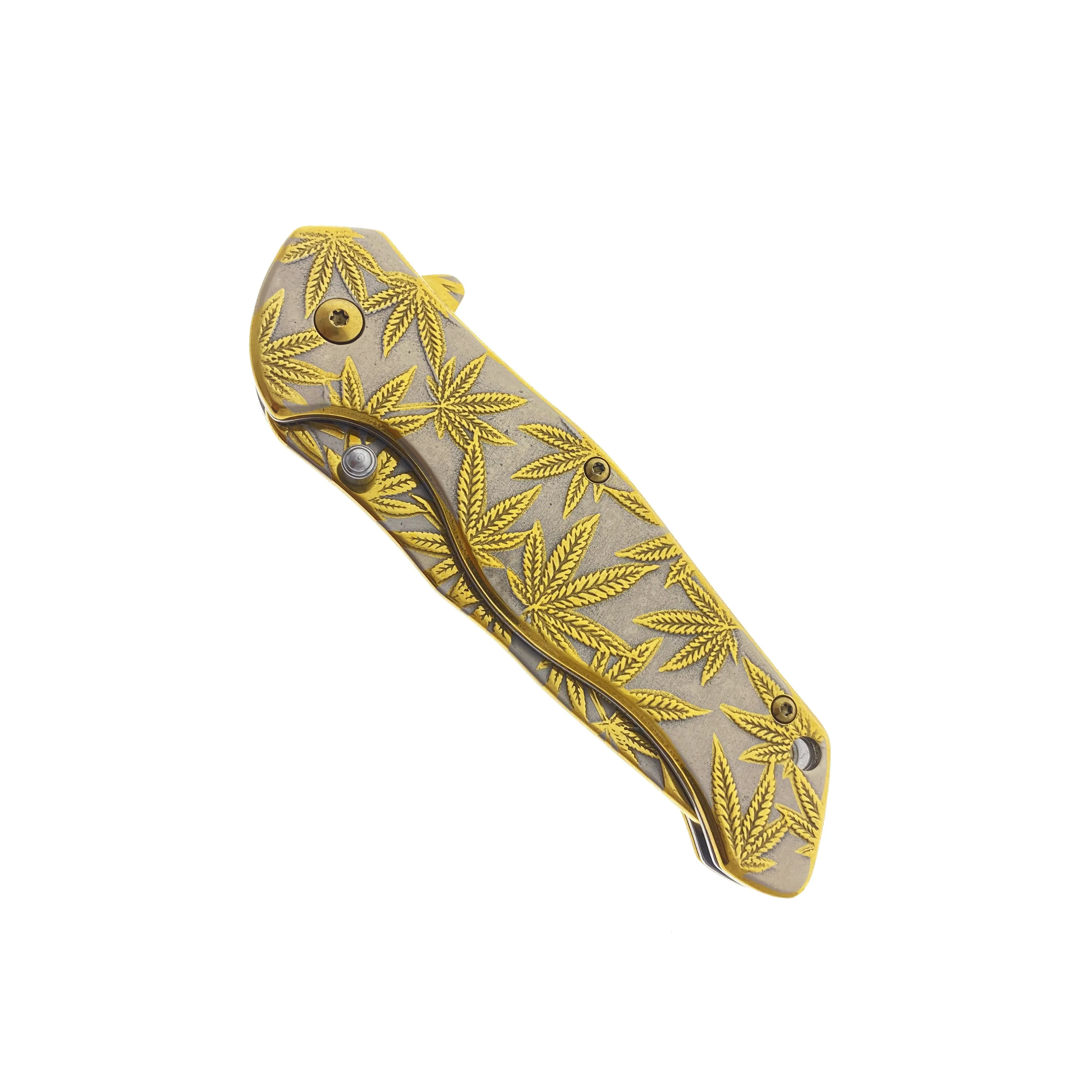 8" Overall Knife w Gold Marijuana Design