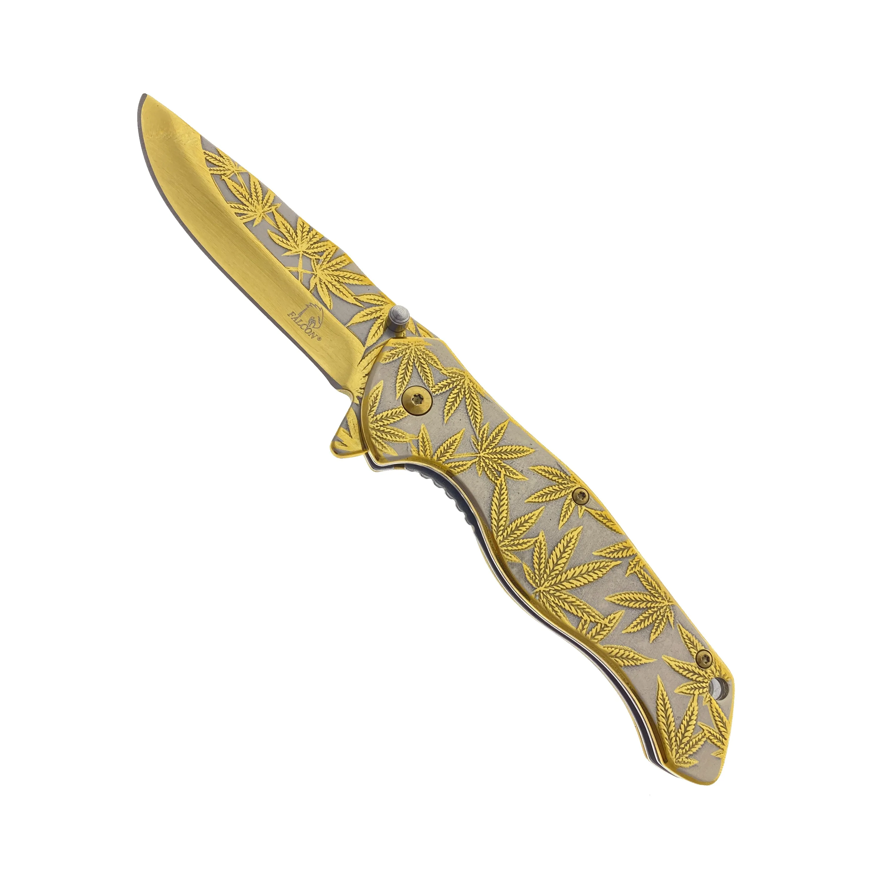 8" Overall Knife w Gold Marijuana Design