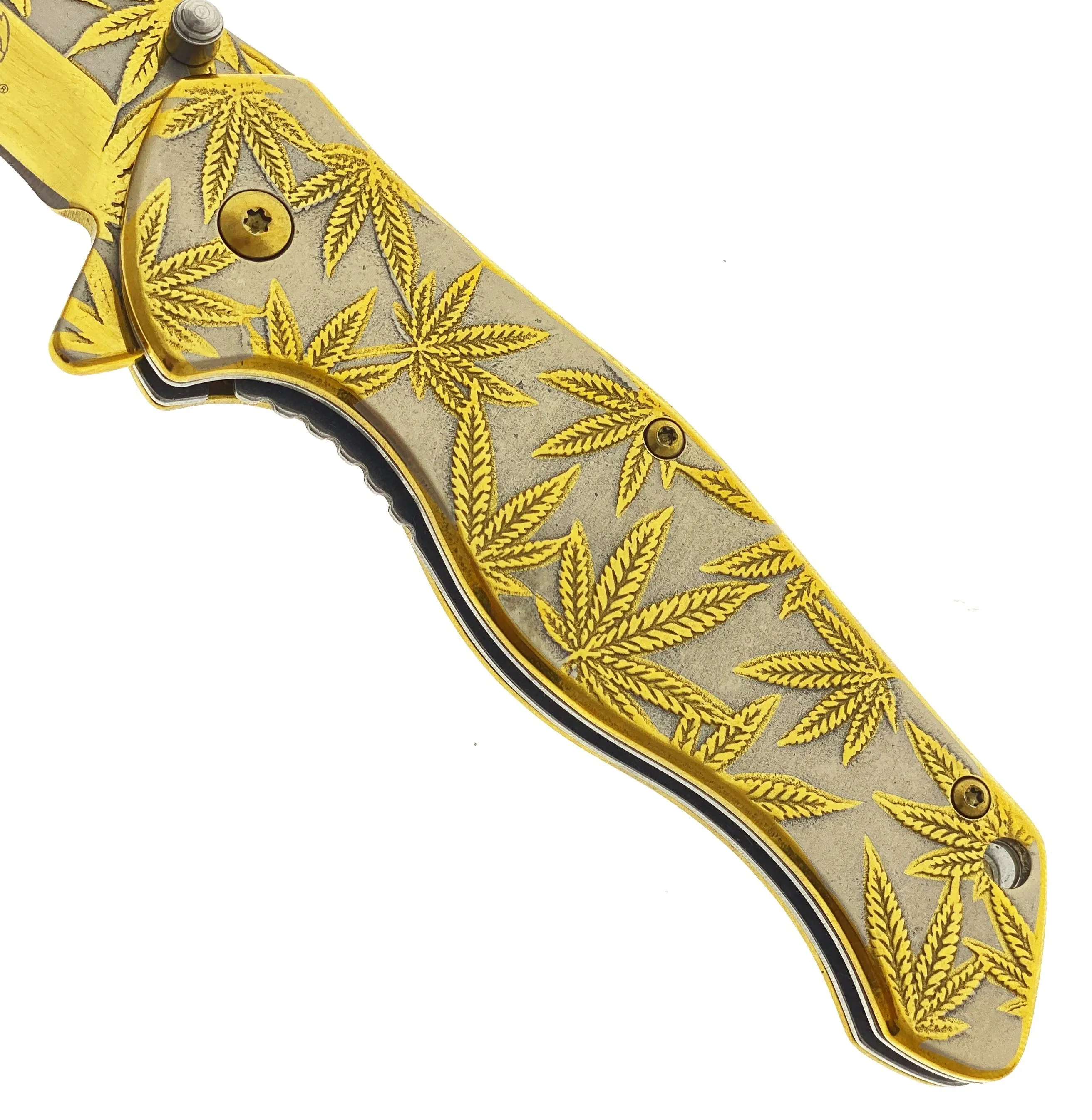 8" Overall Knife w Gold Marijuana Design