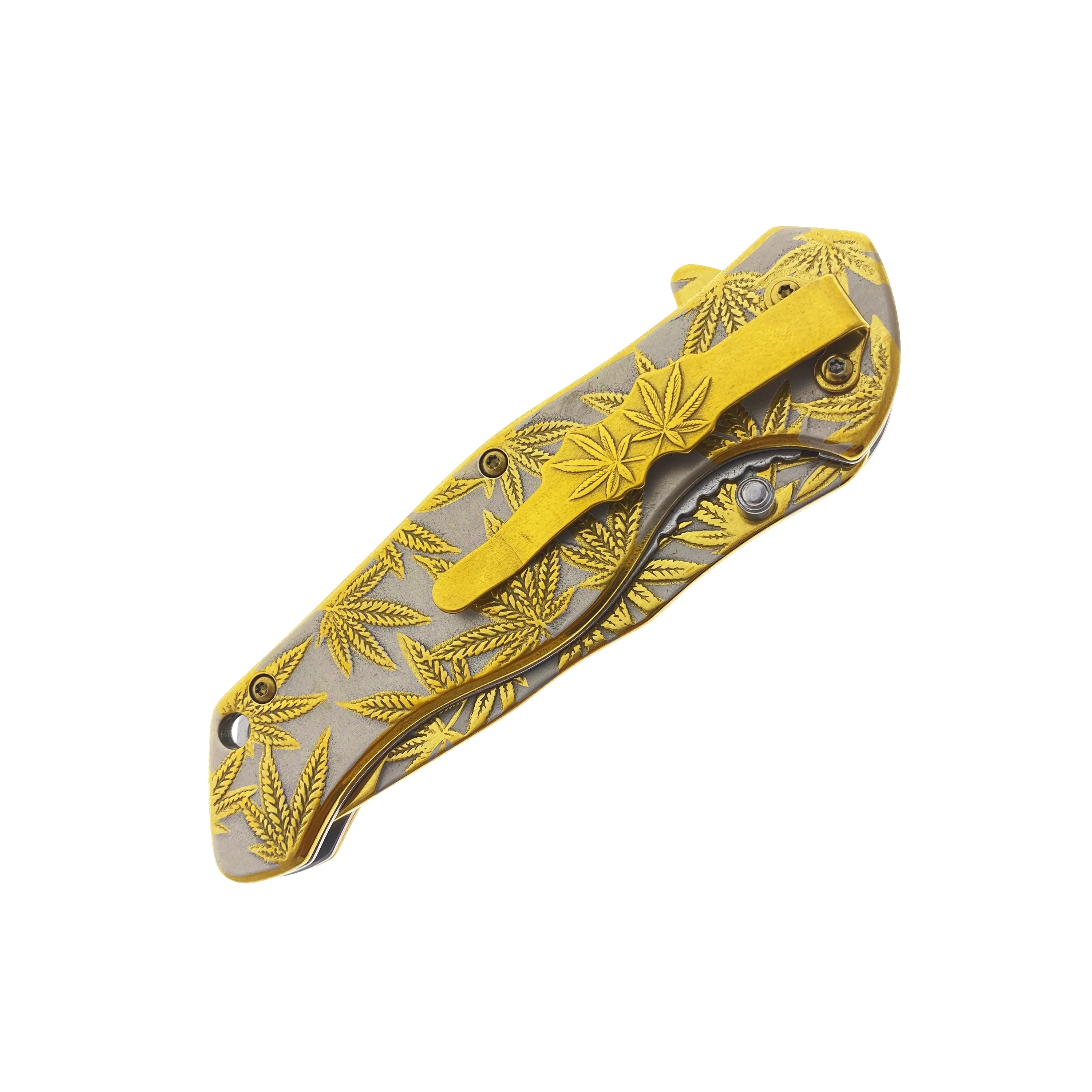 8" Overall Knife w Gold Marijuana Design