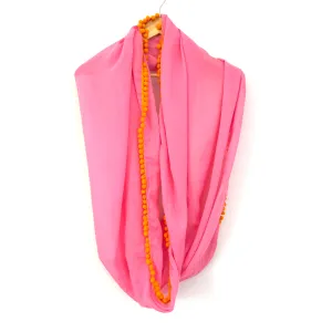 Aerie Pink and Orange Pompom Infinity Scarf