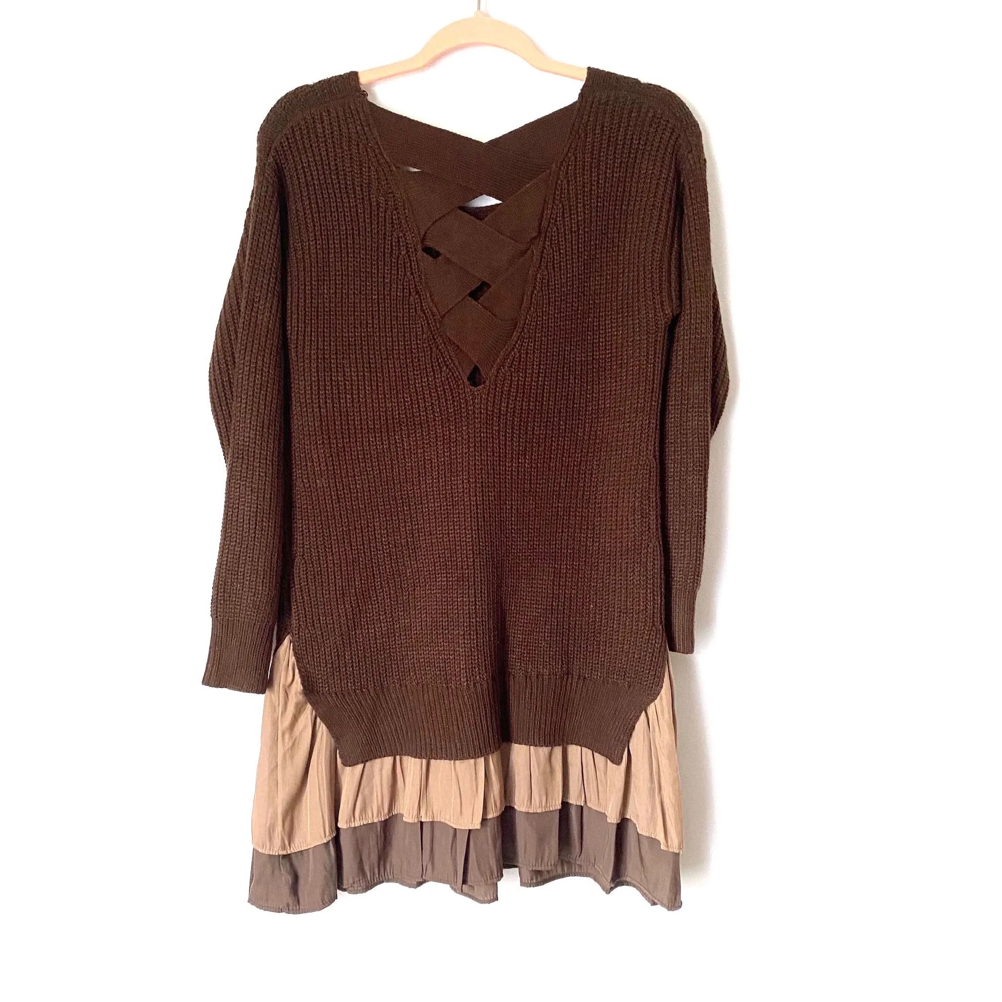 Altar’d State Brown Ruffle Knit Sweater Dress NWT- Size S/M