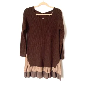 Altar’d State Brown Ruffle Knit Sweater Dress NWT- Size S/M