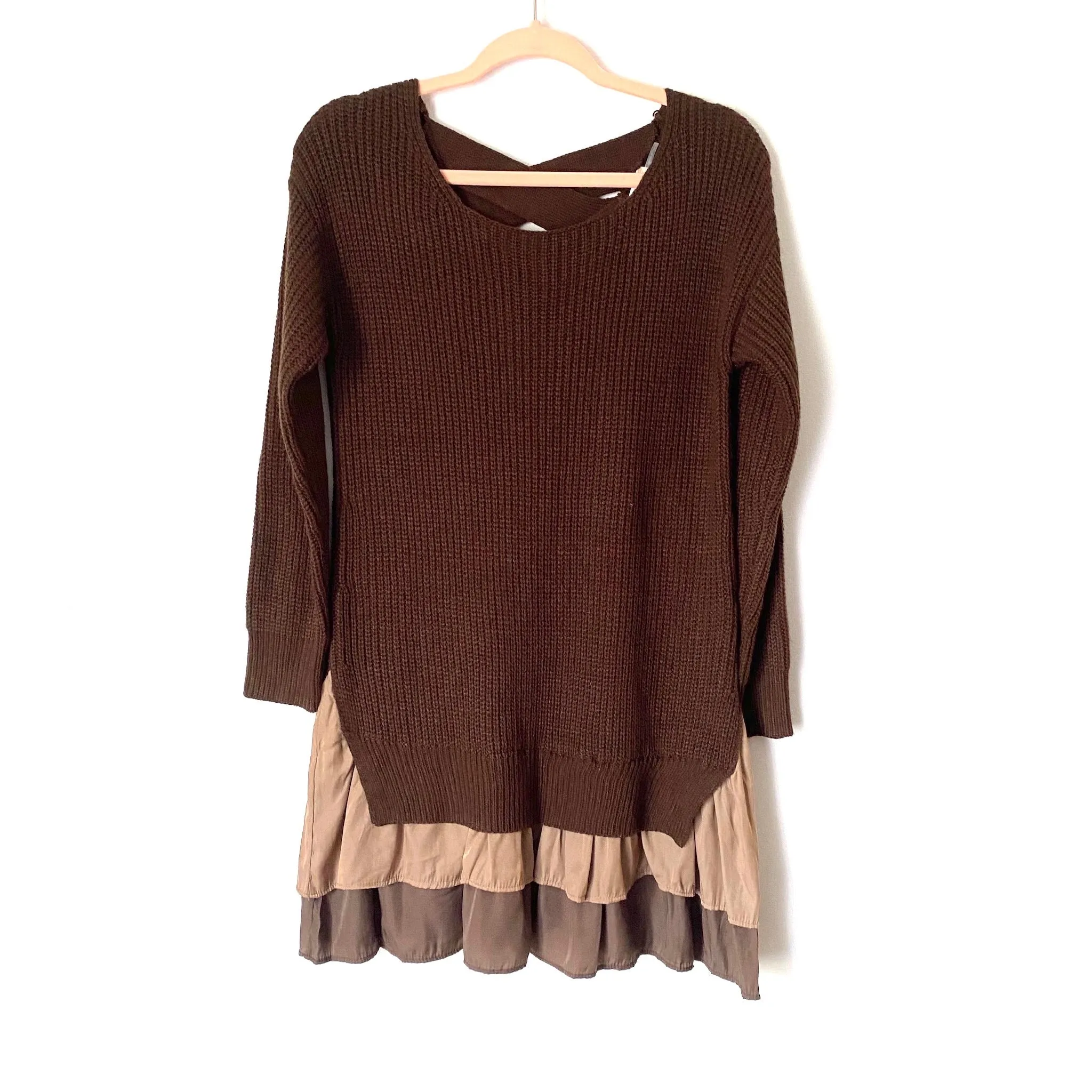 Altar’d State Brown Ruffle Knit Sweater Dress NWT- Size S/M