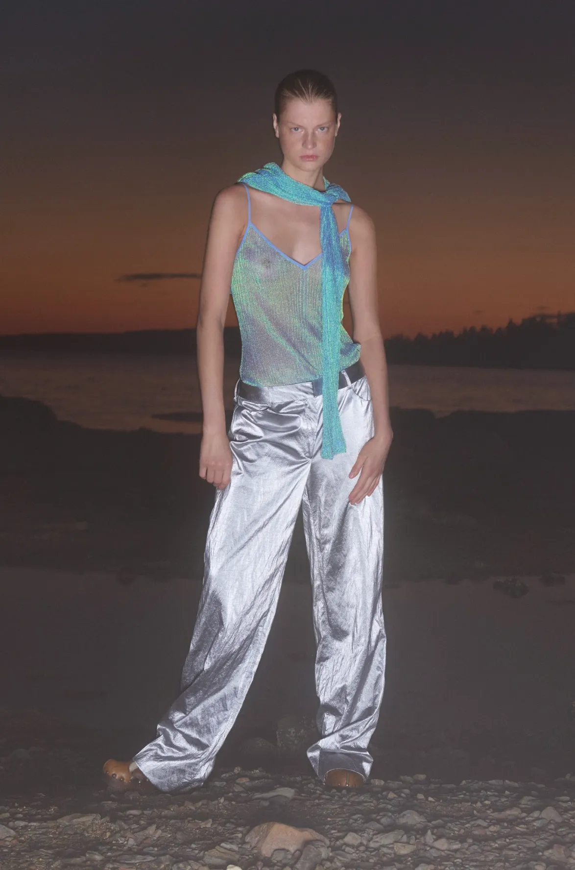 Aquamarine Metallic Midi Dress
