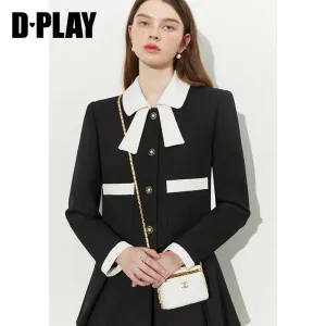 Autumn Classic Black Contrast Light Luxury Shaped Bow Cropped Blazer - Lio