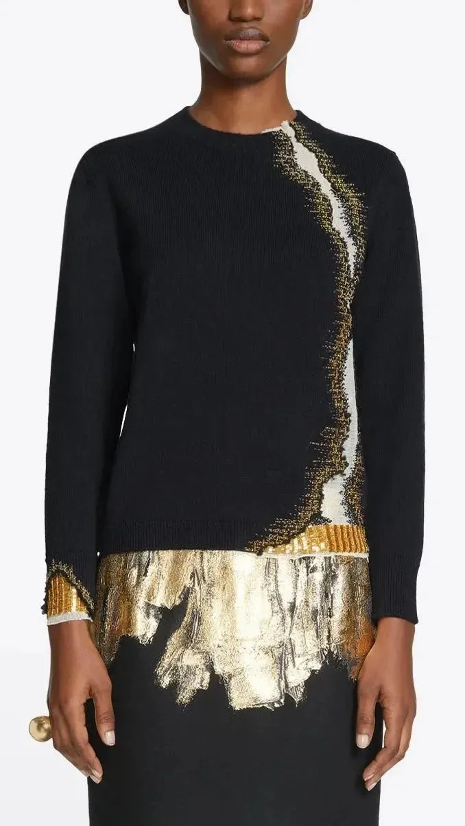 Bead-Embellished Split Knit Sweater
