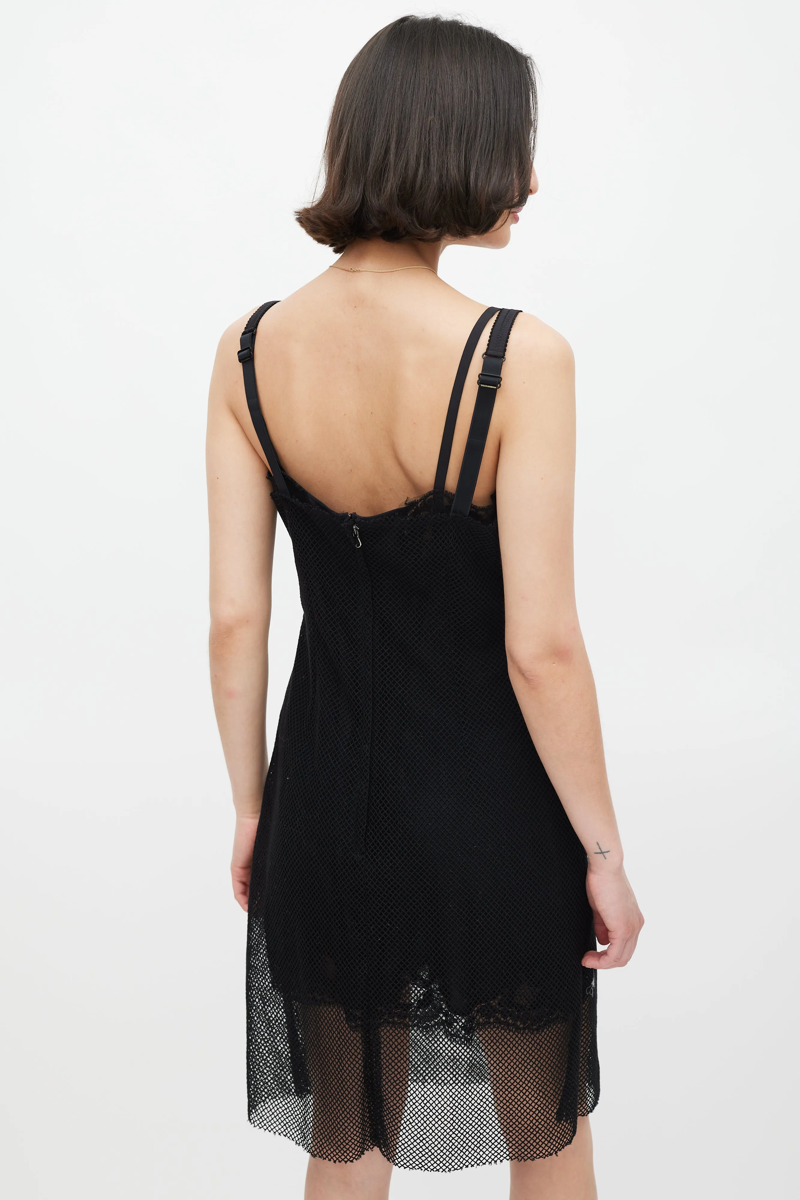 Black Mesh Layered Midi Dress