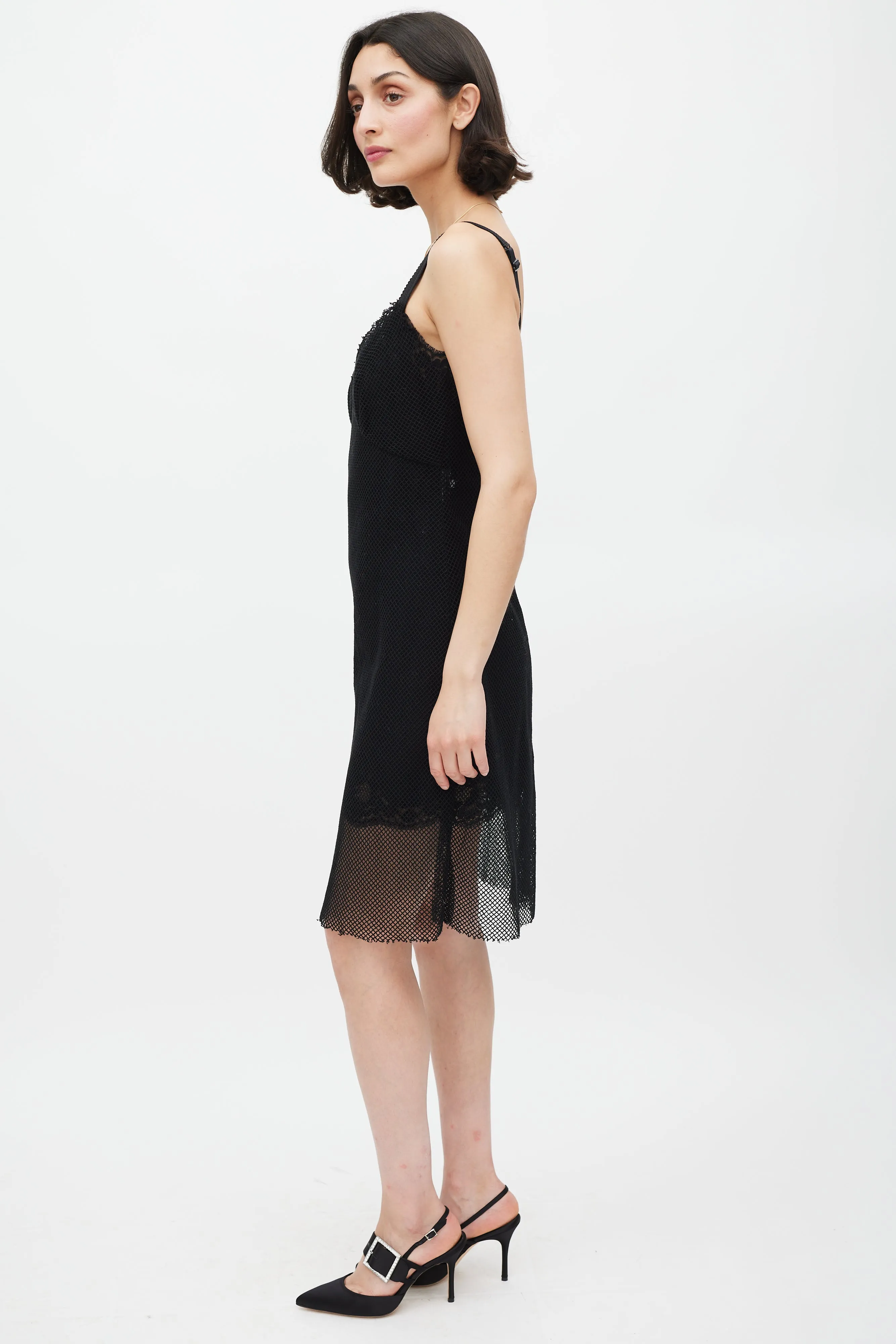 Black Mesh Layered Midi Dress