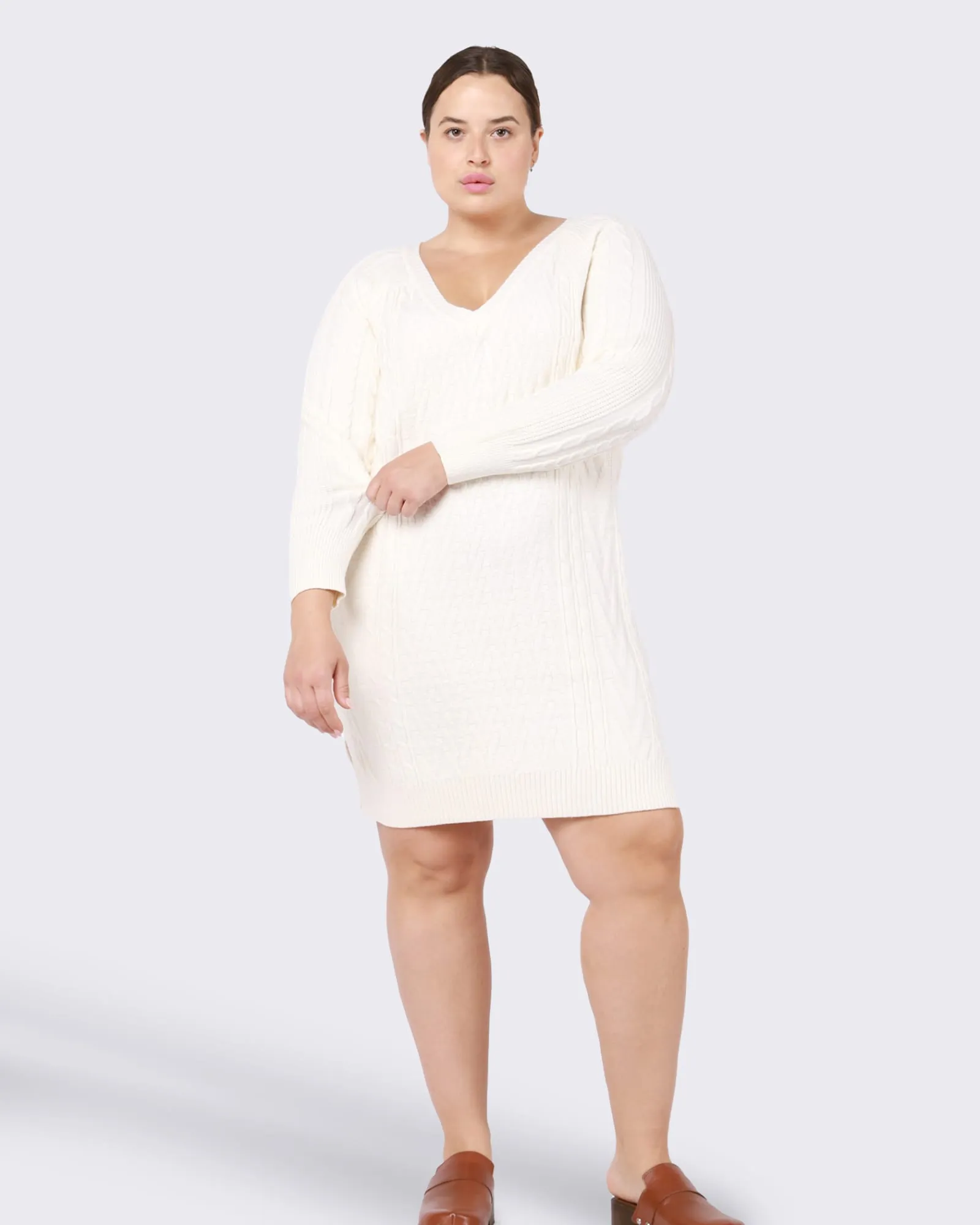 Blair V-Neck Cable Knit Sweater Dress | Ivory