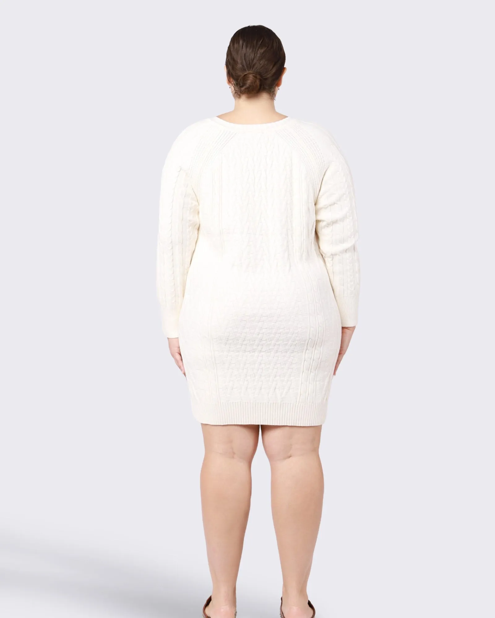 Blair V-Neck Cable Knit Sweater Dress | Ivory