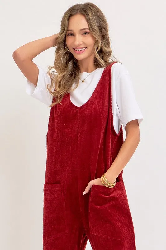 Burgundy Corduroy Overall Jumpsuit