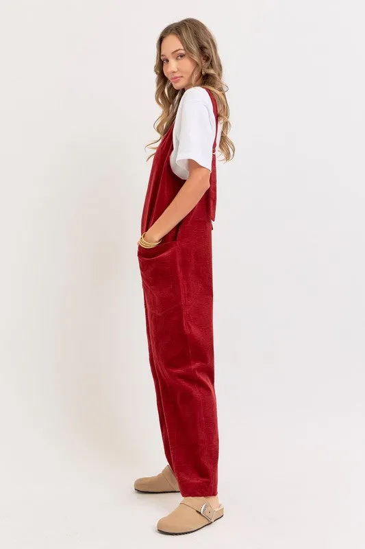 Burgundy Corduroy Overall Jumpsuit