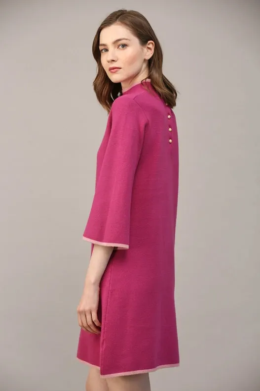 Contrast Color Knit Mock Neck Sweater Dress  BERRY / PINK