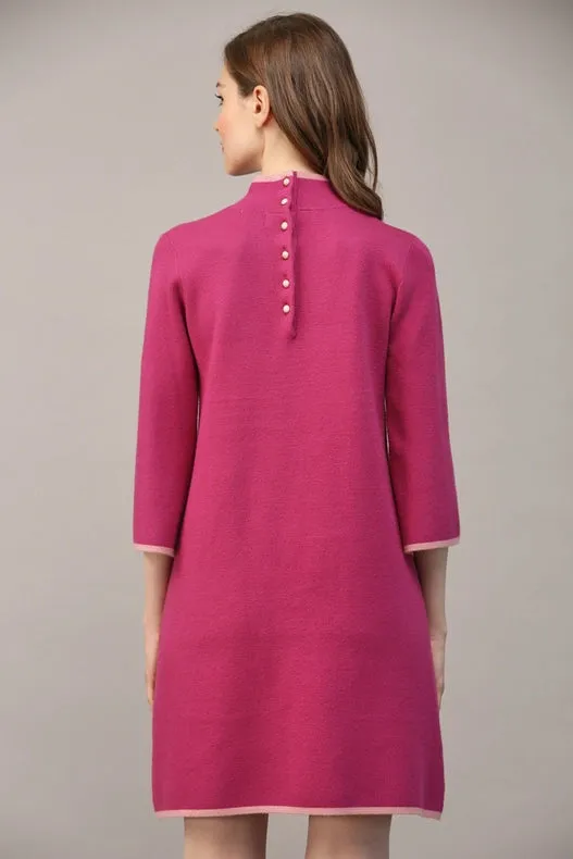 Contrast Color Knit Mock Neck Sweater Dress  BERRY / PINK