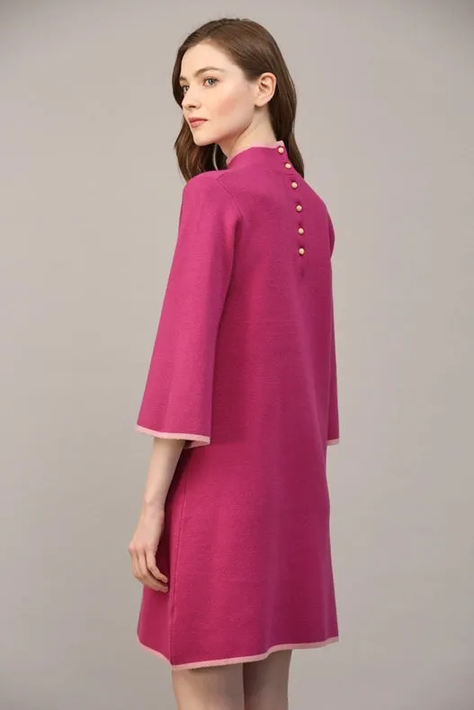 Contrast Color Knit Mock Neck Sweater Dress  BERRY / PINK