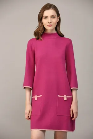 Contrast Color Knit Mock Neck Sweater Dress  BERRY / PINK