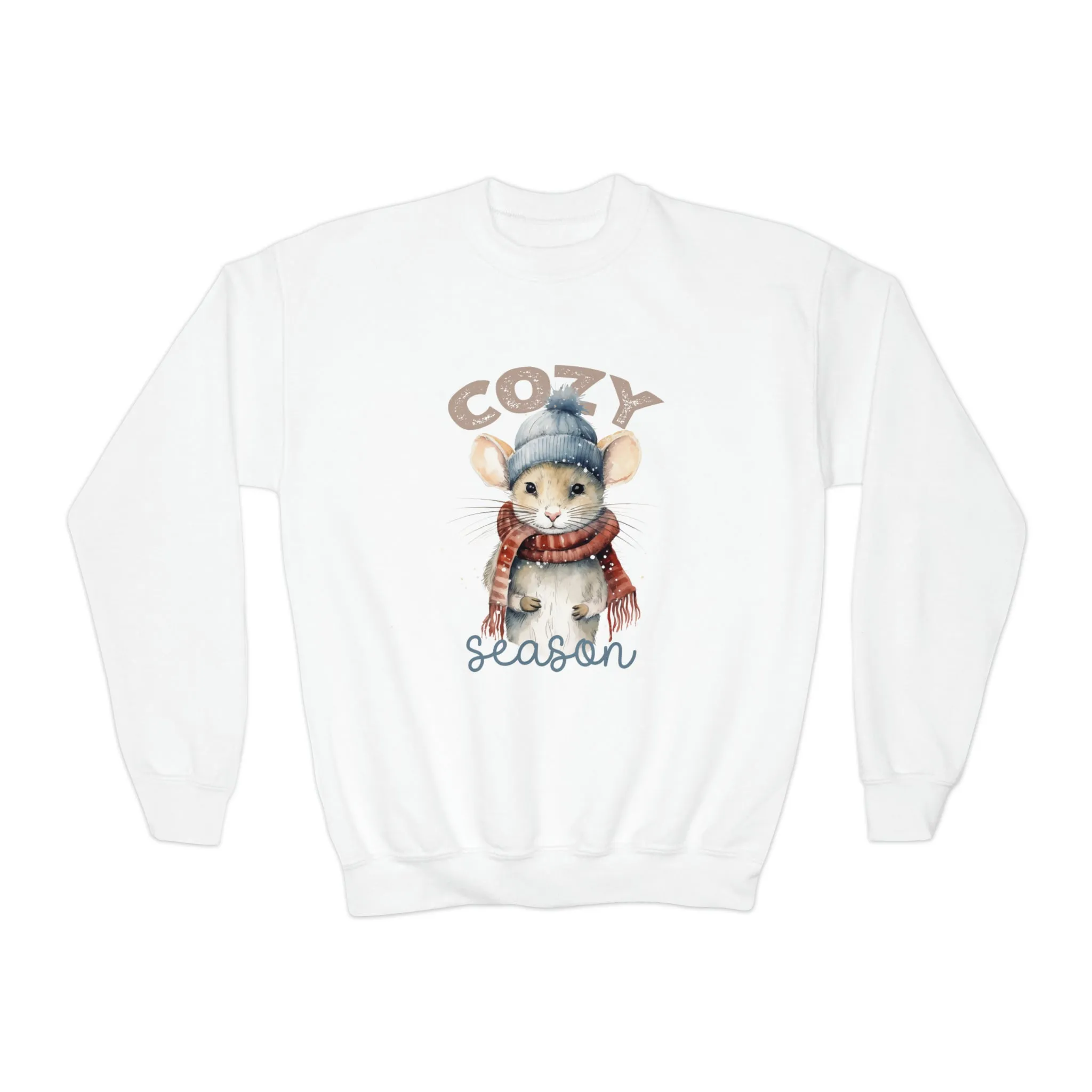 Cozy Season Cute Mouse Shirt | Cold Winter Scarf Shirt | Nature Lover Gift  | Youth Crewneck Sweatshirt