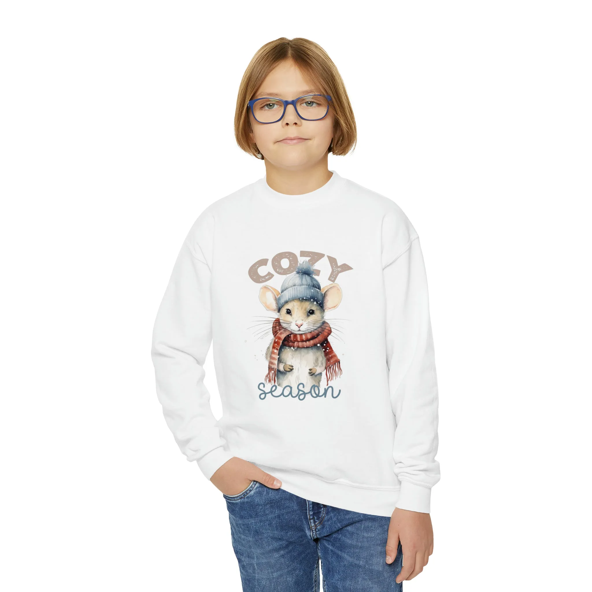 Cozy Season Cute Mouse Shirt | Cold Winter Scarf Shirt | Nature Lover Gift  | Youth Crewneck Sweatshirt