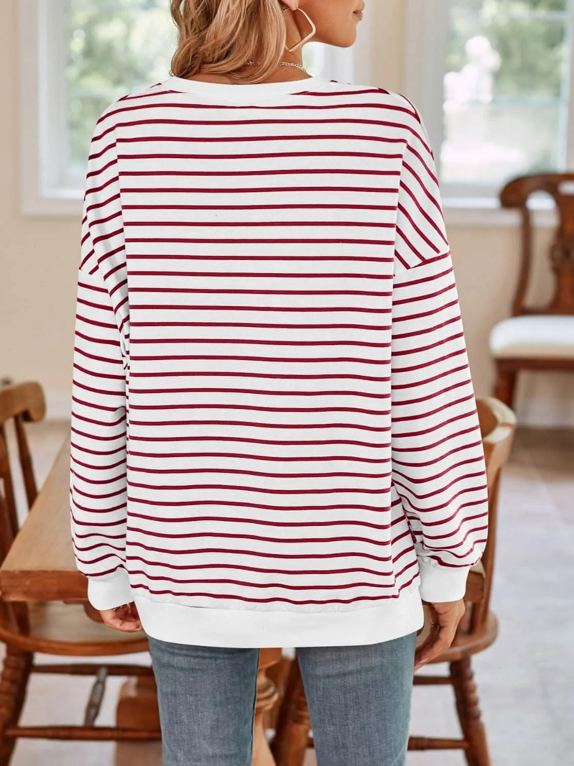 Cozy striped crewneck sweatshirt