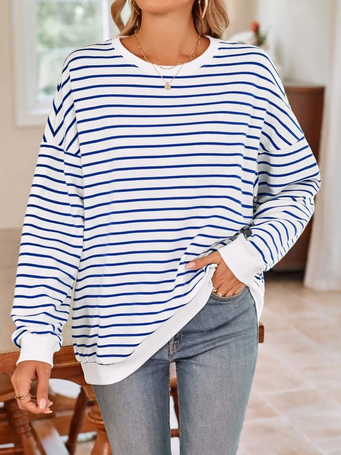 Cozy striped crewneck sweatshirt