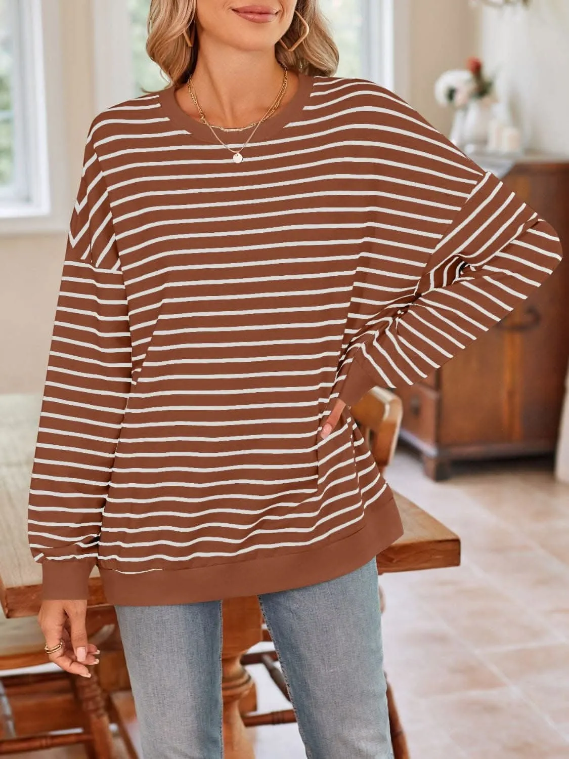 Cozy striped crewneck sweatshirt