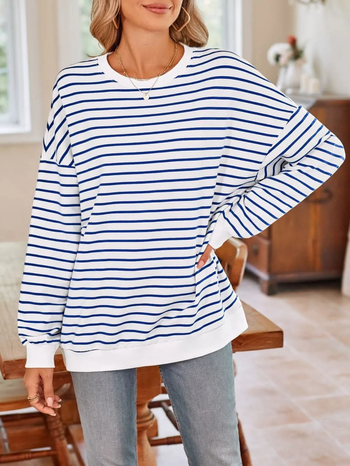 Cozy striped crewneck sweatshirt
