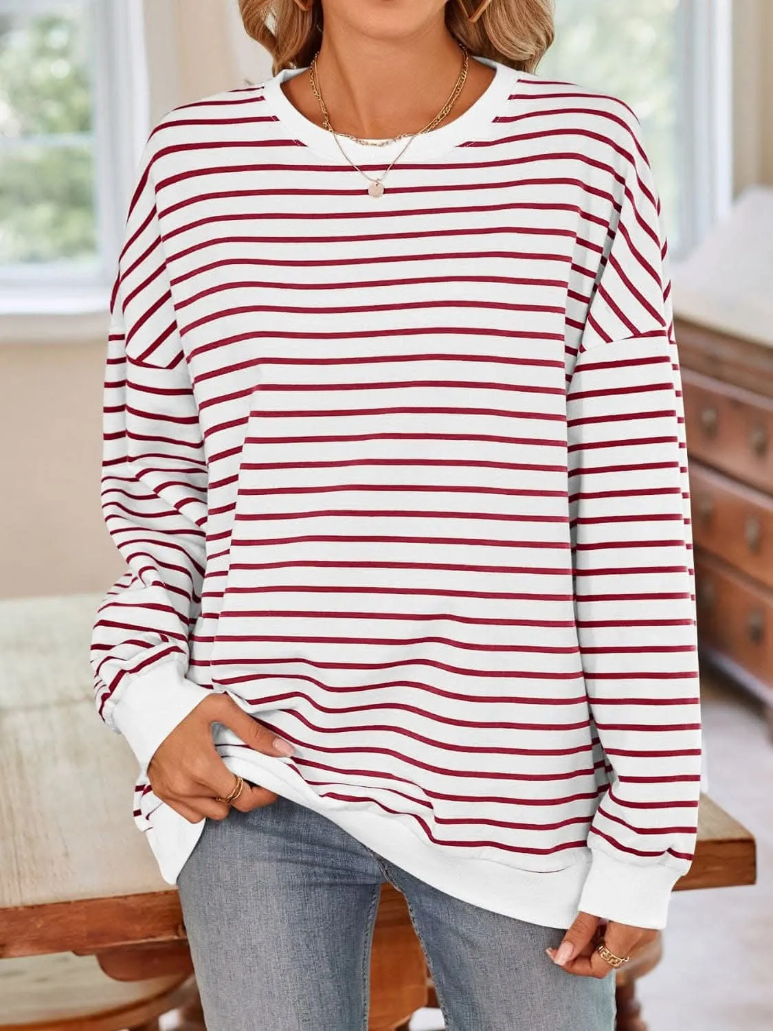 Cozy striped crewneck sweatshirt