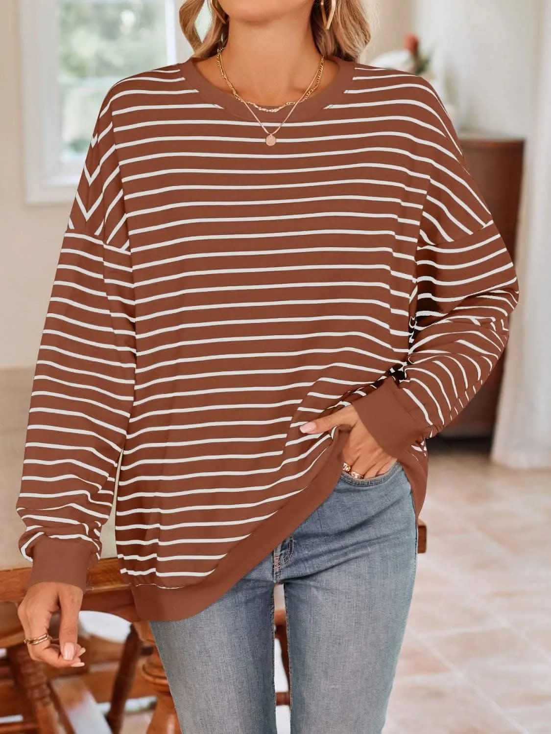 Cozy striped crewneck sweatshirt