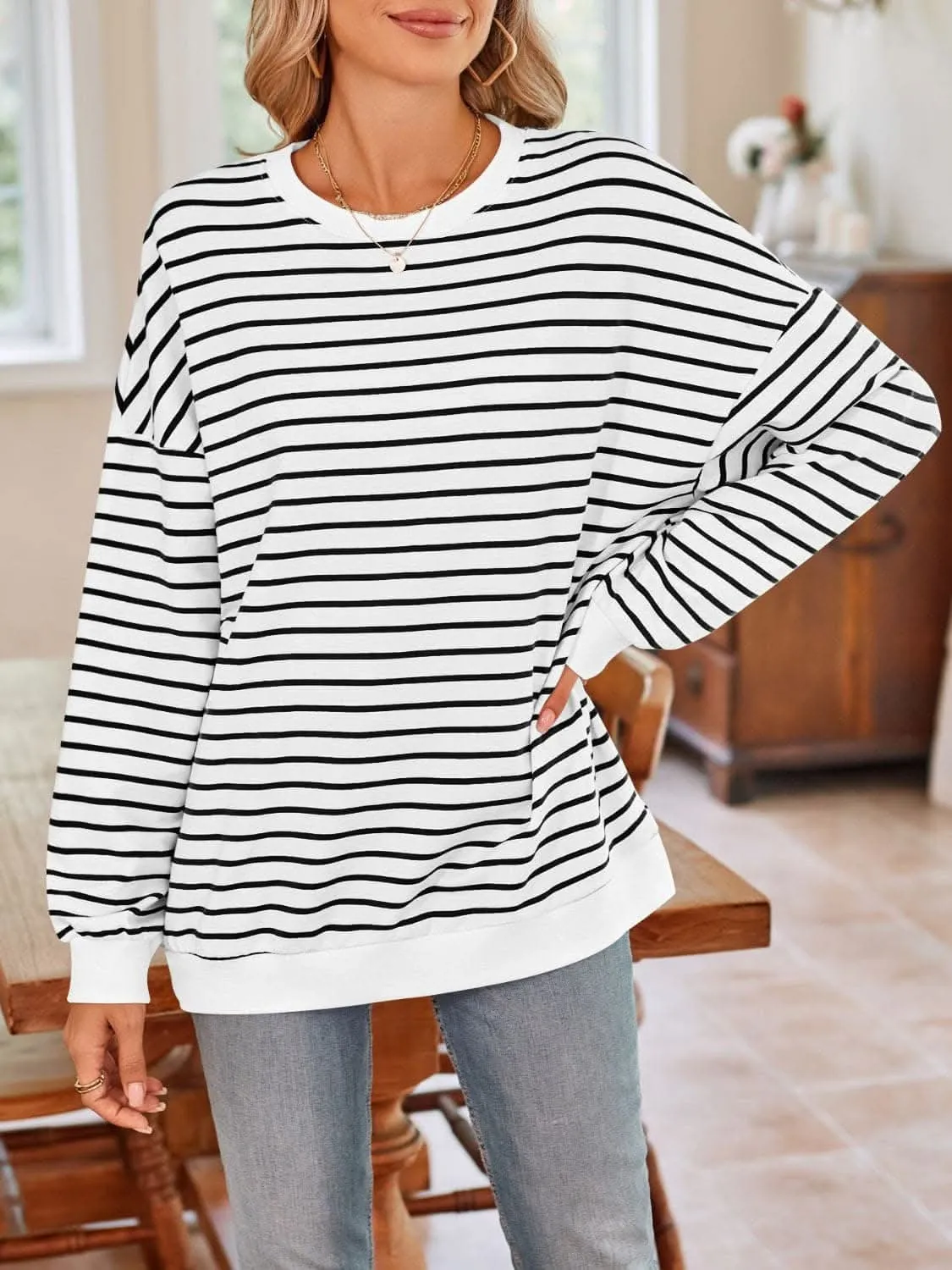 Cozy striped crewneck sweatshirt