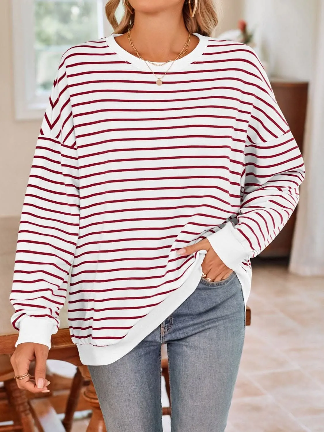 Cozy striped crewneck sweatshirt