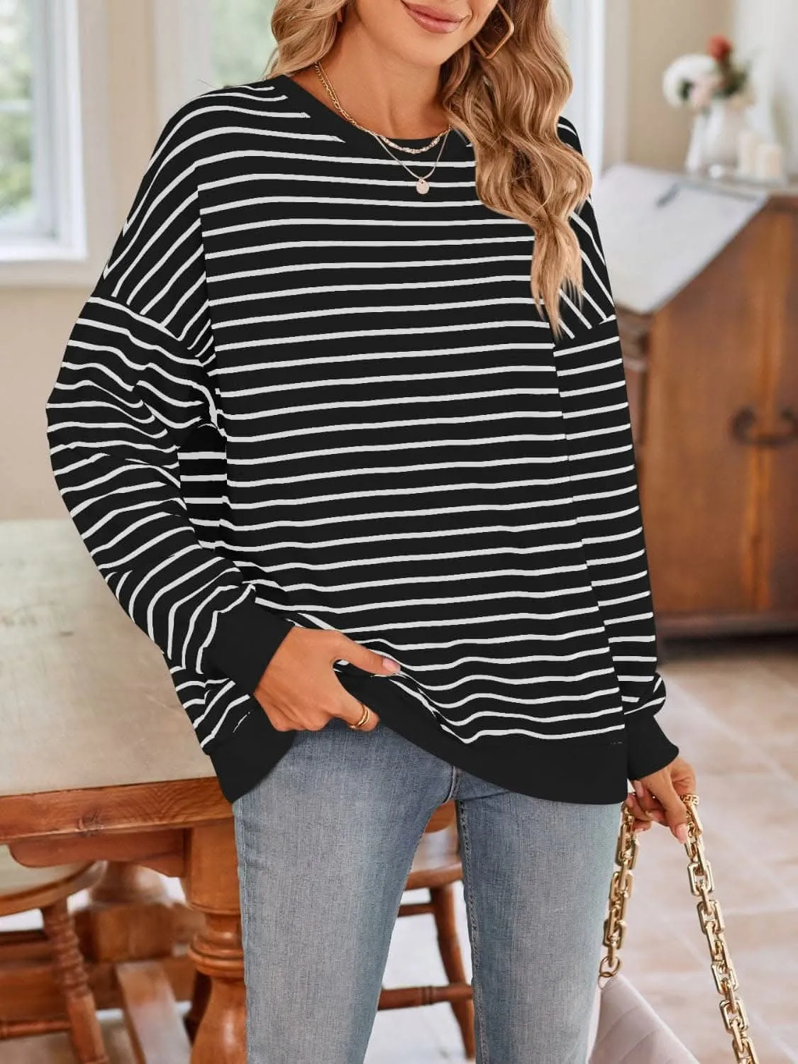 Cozy striped crewneck sweatshirt