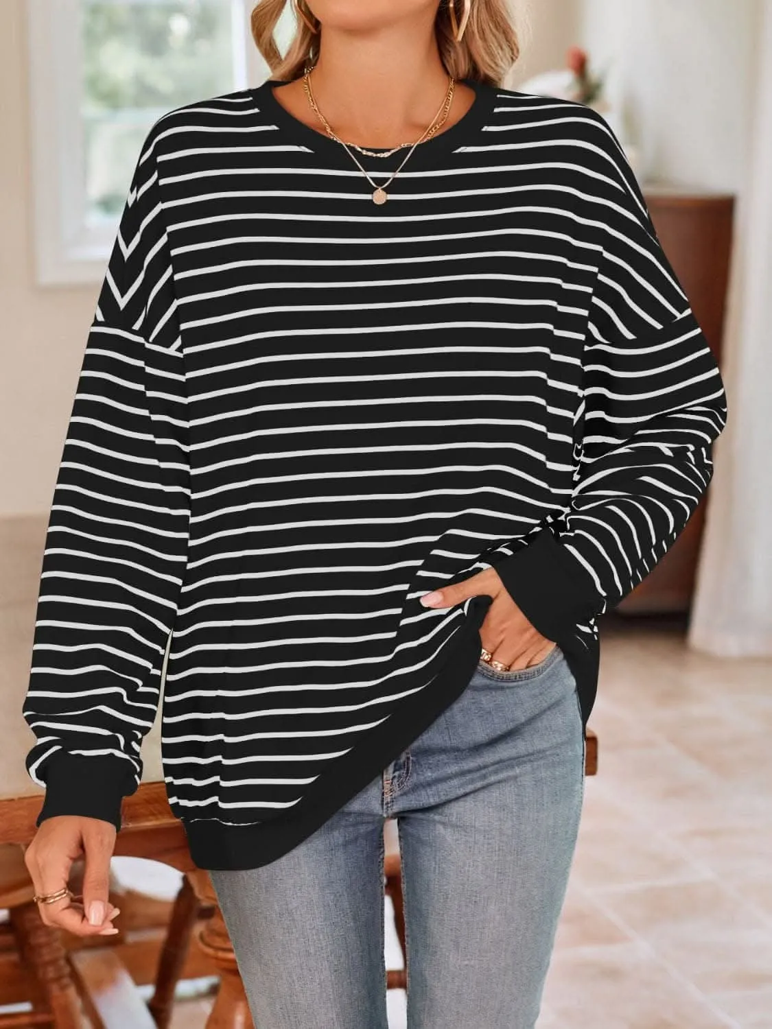 Cozy striped crewneck sweatshirt