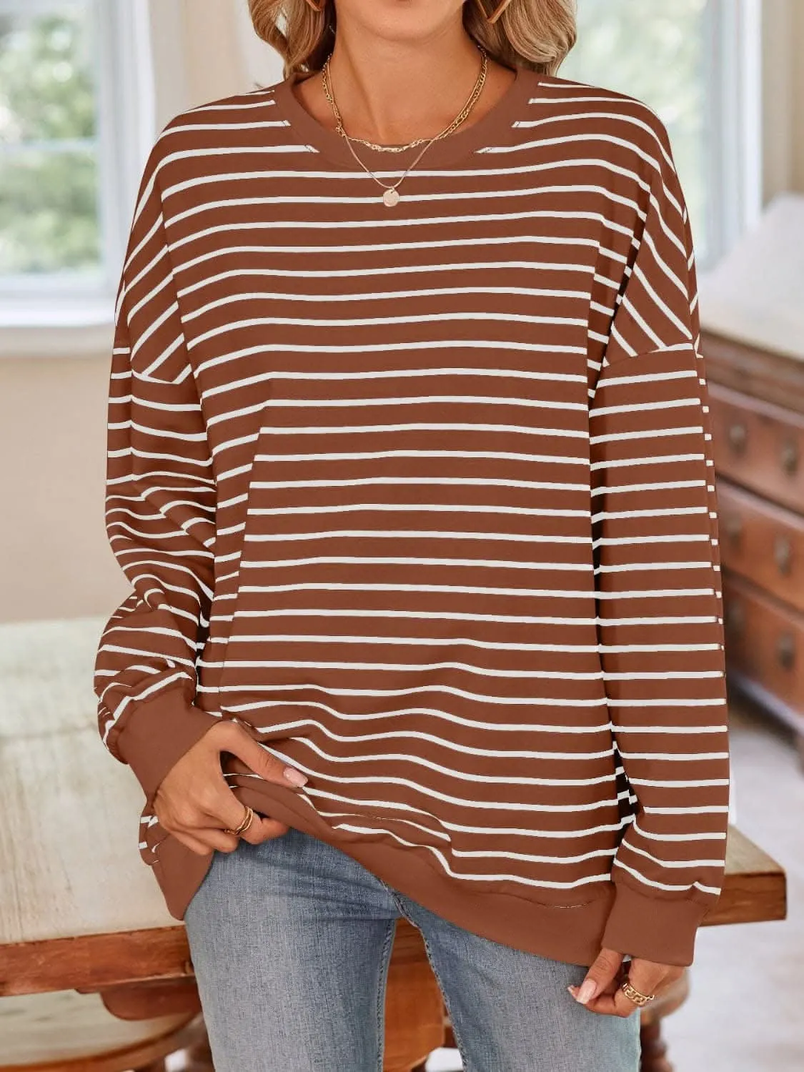 Cozy striped crewneck sweatshirt