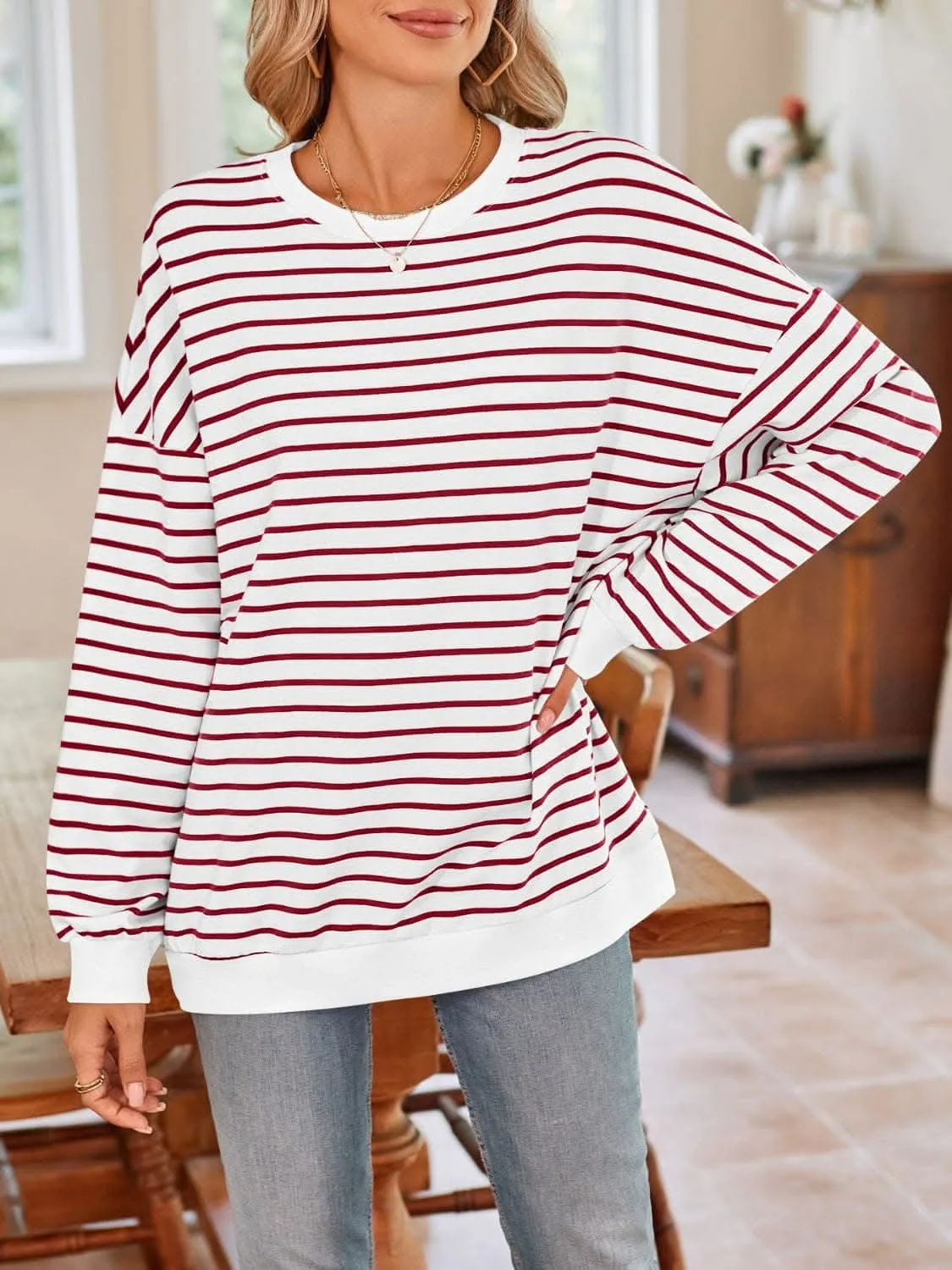 Cozy striped crewneck sweatshirt