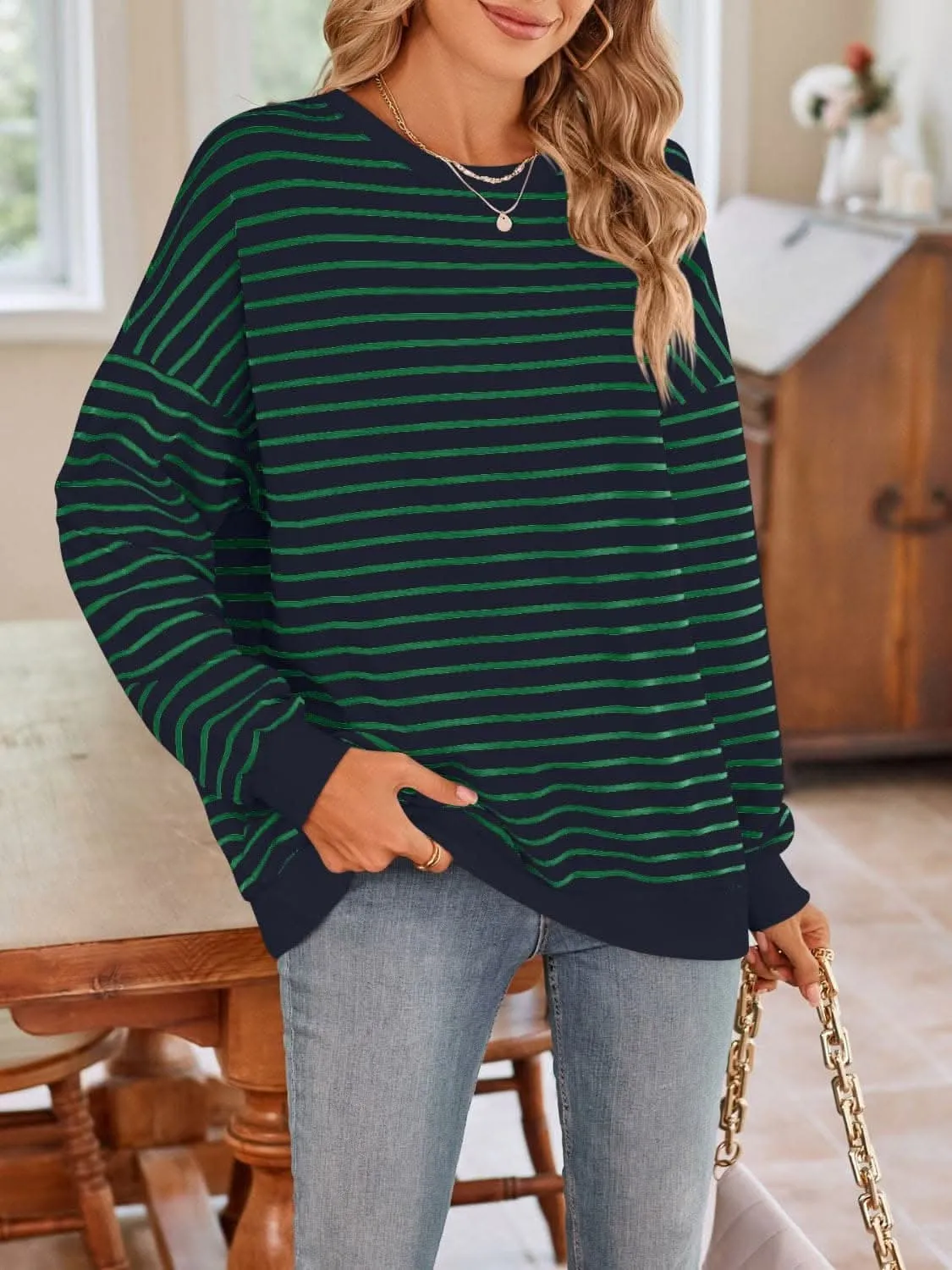 Cozy striped crewneck sweatshirt