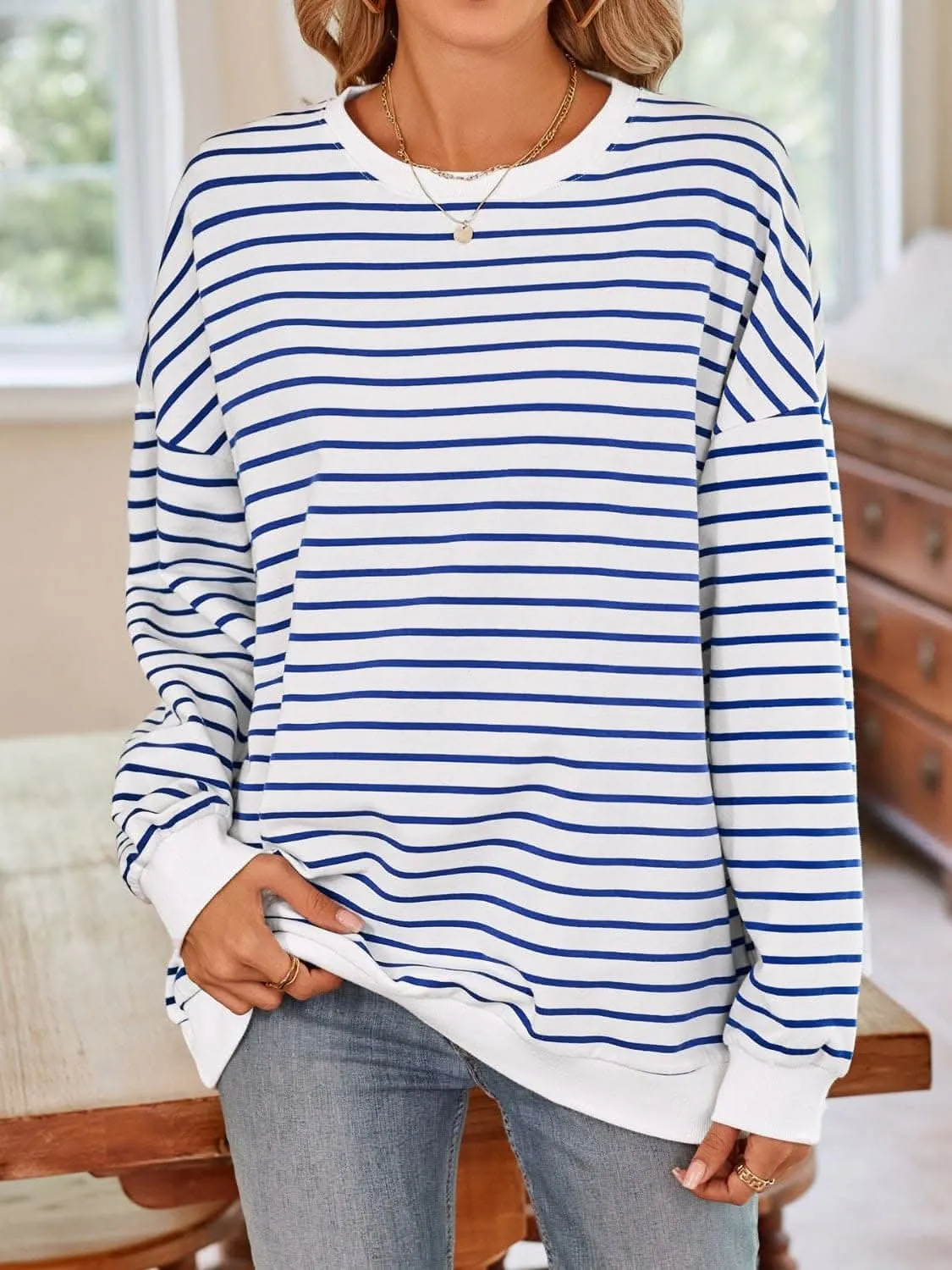 Cozy striped crewneck sweatshirt
