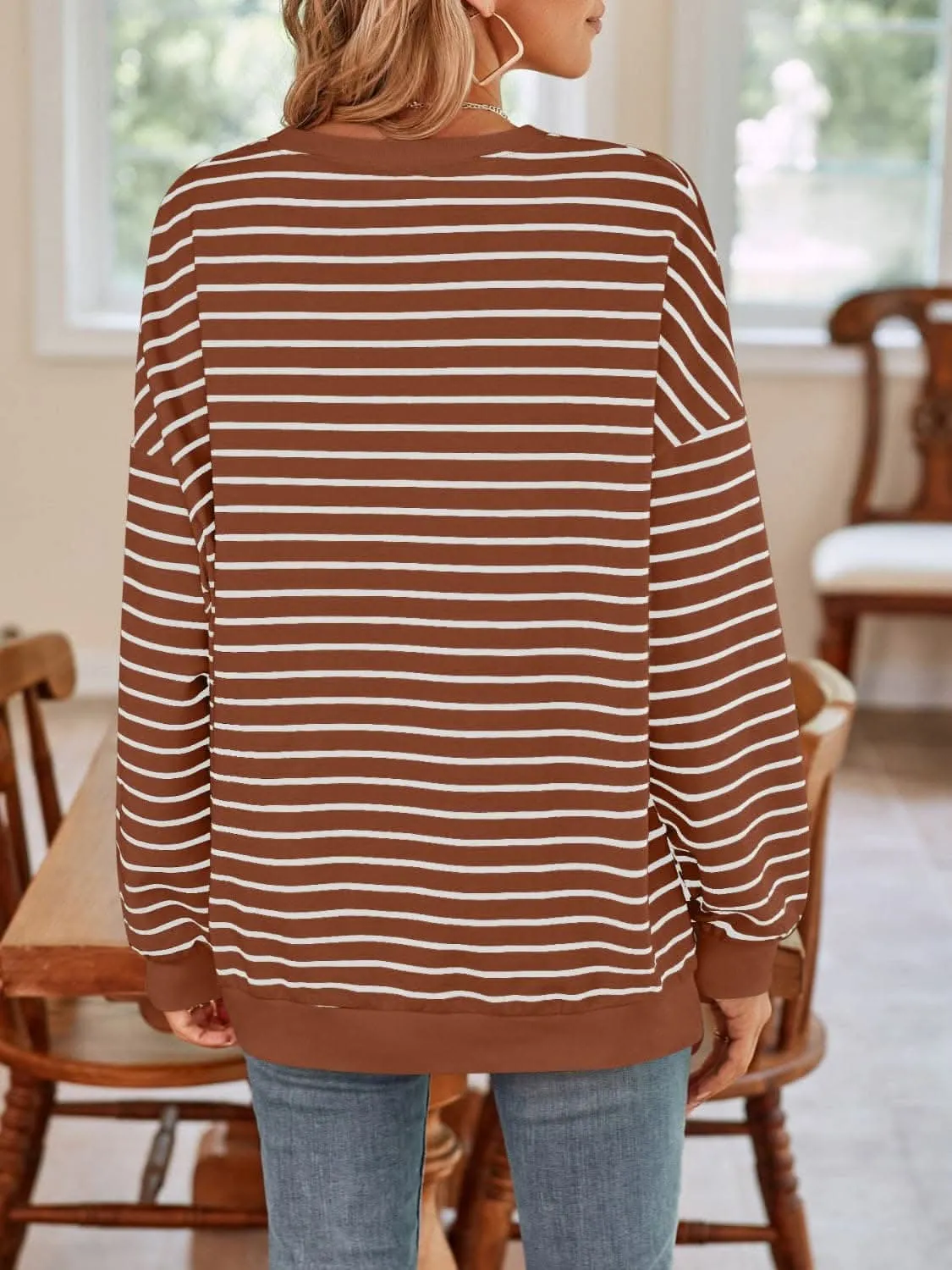 Cozy striped crewneck sweatshirt