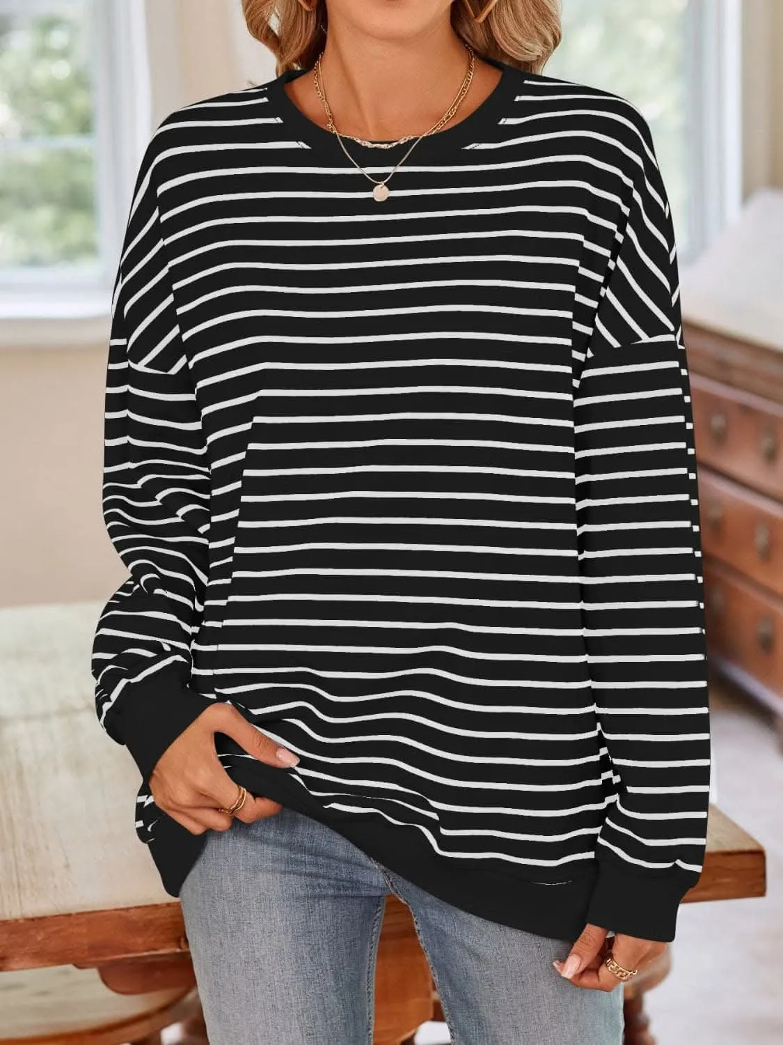 Cozy striped crewneck sweatshirt
