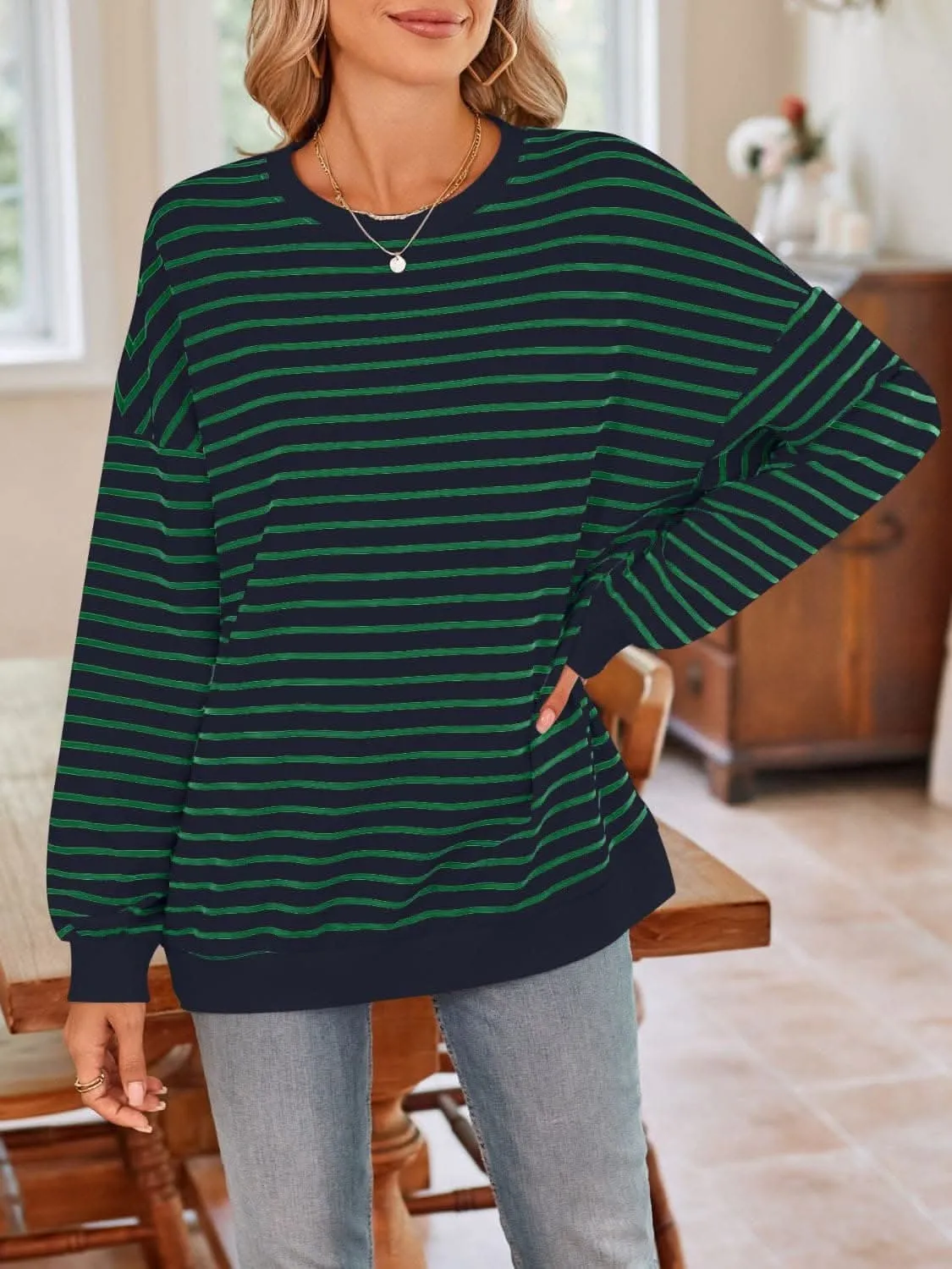 Cozy striped crewneck sweatshirt
