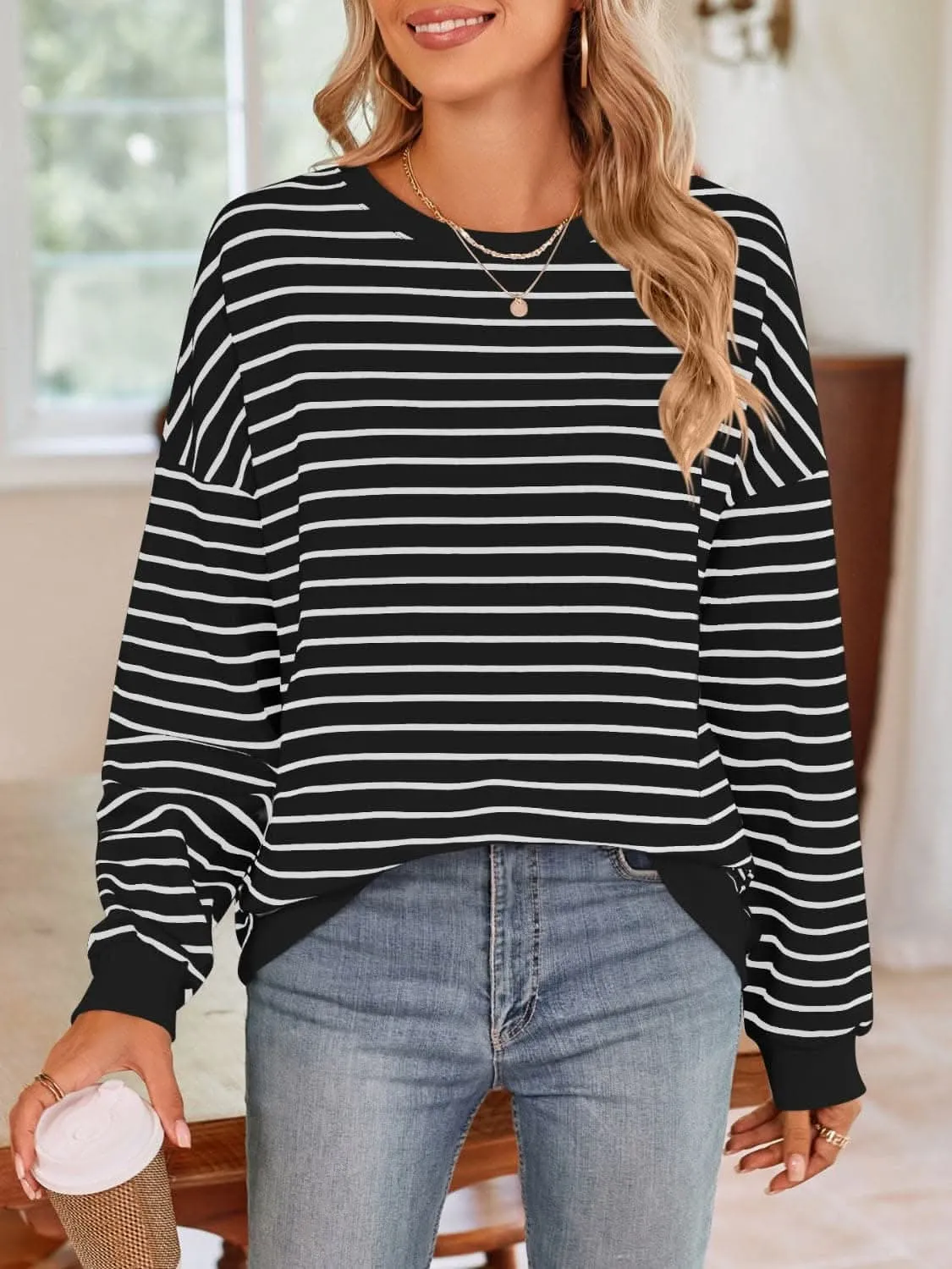 Cozy striped crewneck sweatshirt